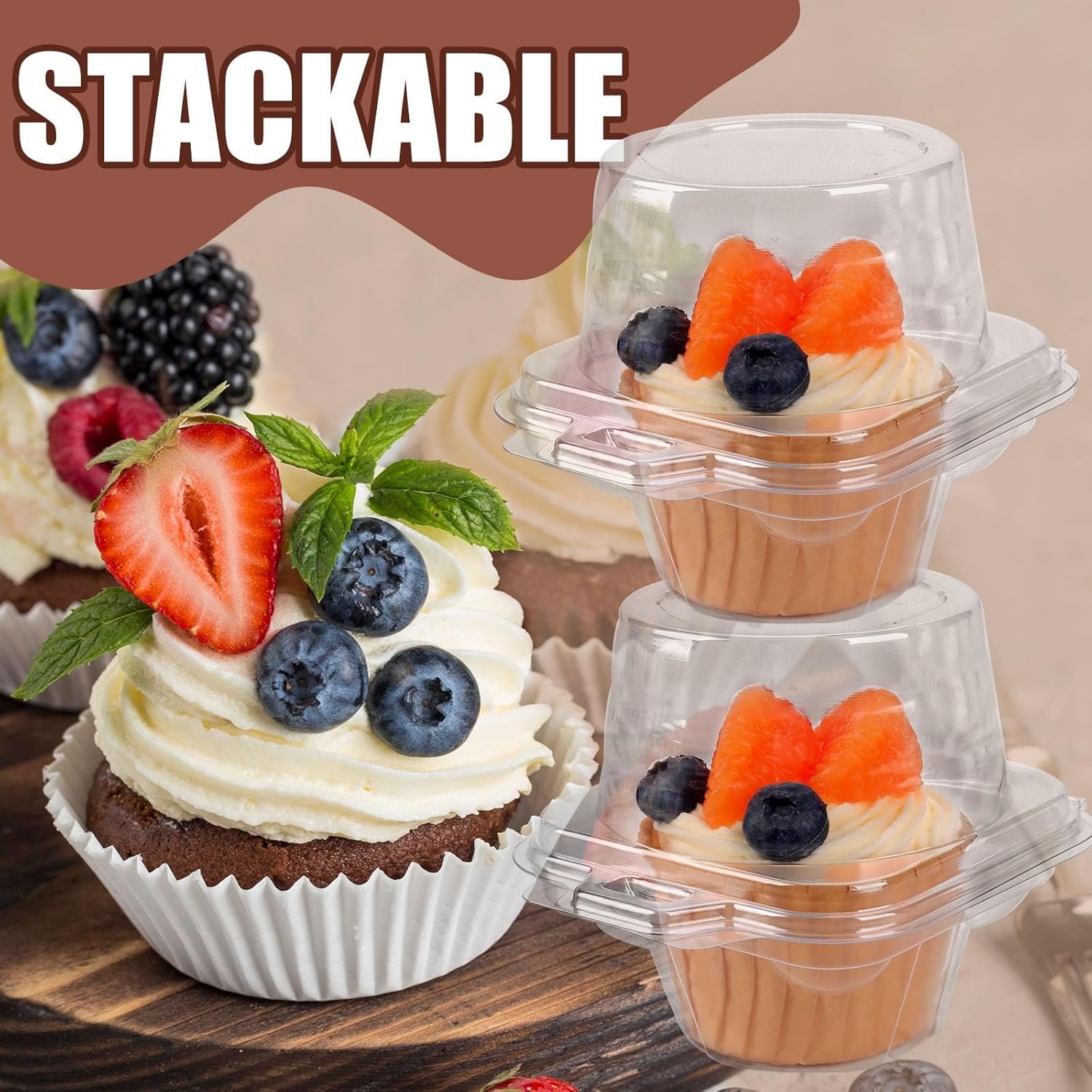 50 Pcs Boîtes à Cupcake en Plastique, Grossiste, Contenants Individuels avec Couvercle Dôme Hermétique pour Événements, Fabricant, Vente en Gros