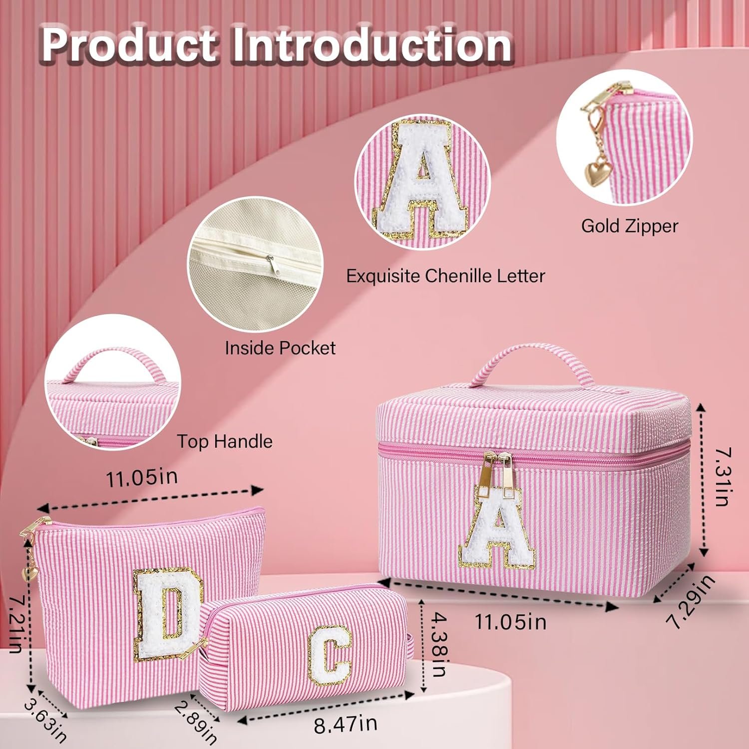 Trousse de Maquillage Personnalisée avec Logo Personnalisé, Ensemble de 3 Poches de Maquillage et de Toiletries en Vrac pour Filles et Femmes de 6 à 18 Ans, Cadeaux d'Anniversaire et de Graduation avec Poche Initiale (T, Rose), Fabricant de Trousse de Maquillage. Trousse de Maquillage Personnalisée avec Logo Personnalisé, Ensemble de 3 Poches de Maquillage et de Toiletries en Vrac pour Filles et Femmes de 6 à 18 Ans, Cadeaux d'Anniversaire et de Graduation avec Poche Initiale (T, Rose), Fabricant de Trousse de Maquillage.