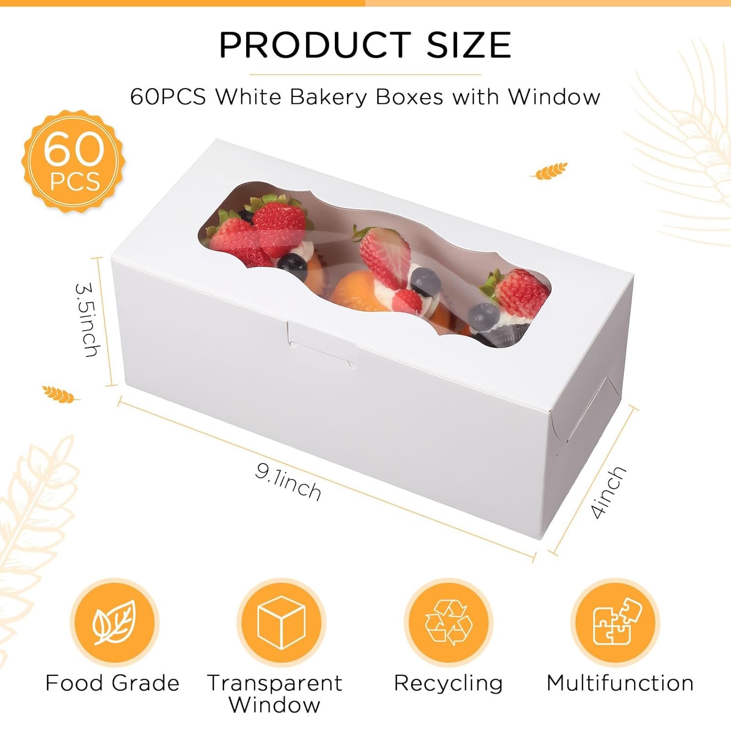 Grossiste de boîtes à pâtisserie blanches 60 pièces avec fenêtre, 9 x 4 x 3 pouces, idéal pour la vente en gros de gâteaux, donuts, muffins, pâtisseries, desserts, personnalisation de logo possible auprès de notre fabricant. Grossiste de boîtes à pâtisserie blanches 60 pièces avec fenêtre, 9 x 4 x 3 pouces, idéal pour la vente en gros de gâteaux, donuts, muffins, pâtisseries, desserts, personnalisation de logo possible auprès de notre fabricant.