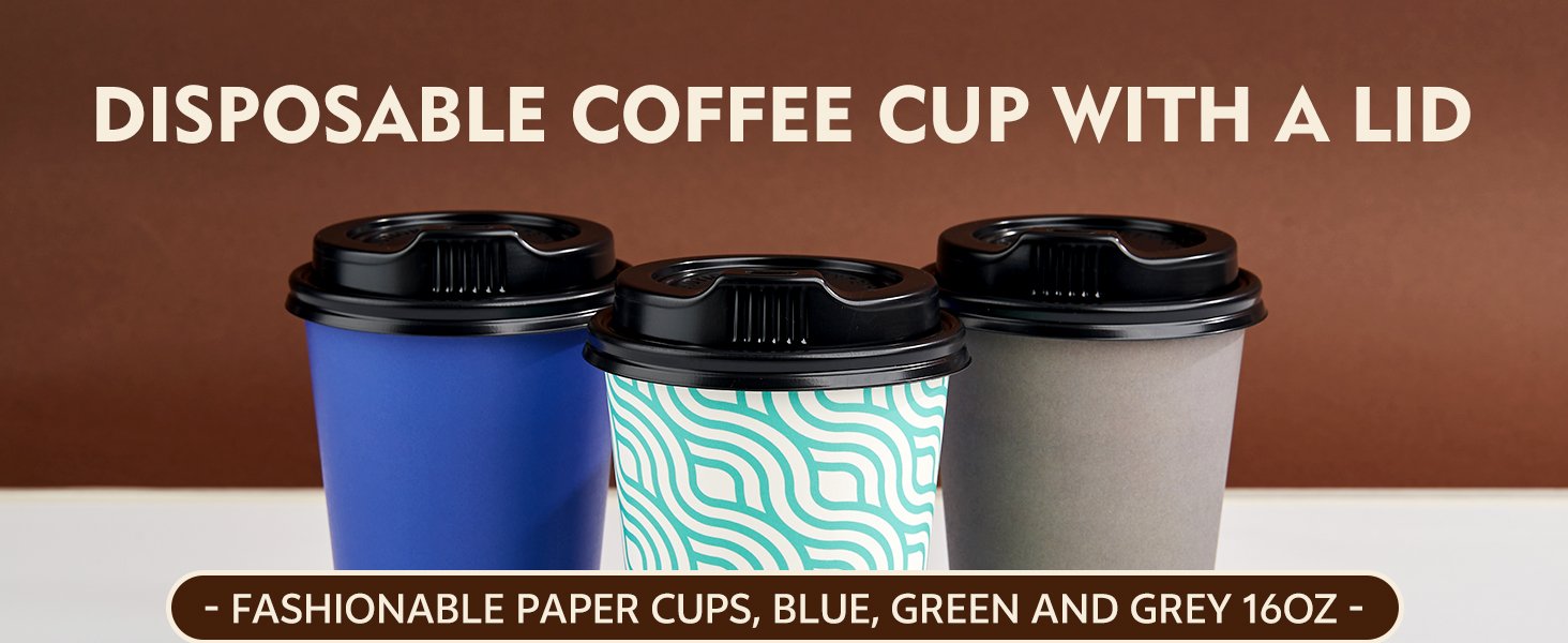 Grossiste 100 gobelets à café en papier de 16 oz avec couvercles, fournisseur de gobelets jetables verts, vente en gros de gobelets à emporter avec couvercle, logo personnalisé.