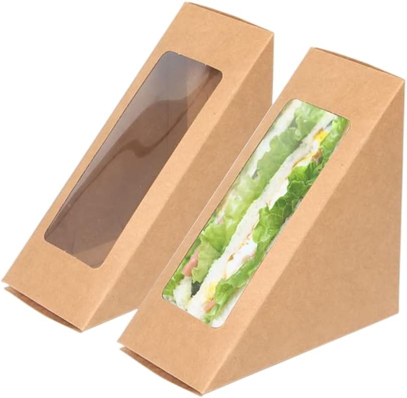 50 Pcs Boîtes à Sandwich en Papier Kraft avec Fenêtre, Grossiste Charcuterie Sushi Wedge Box, OEM Conteneur à Part, Vente en Gros pour Pâtisserie, Cheesecake et Tranche de Gâteau, Service de Restauration (Marron)