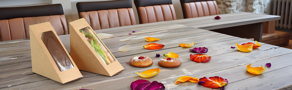 50 Pcs Boîtes à Sandwich en Papier Kraft avec Fenêtre, Grossiste Charcuterie Sushi Wedge Box, OEM Conteneur à Part, Vente en Gros pour Pâtisserie, Cheesecake et Tranche de Gâteau, Service de Restauration (Marron)