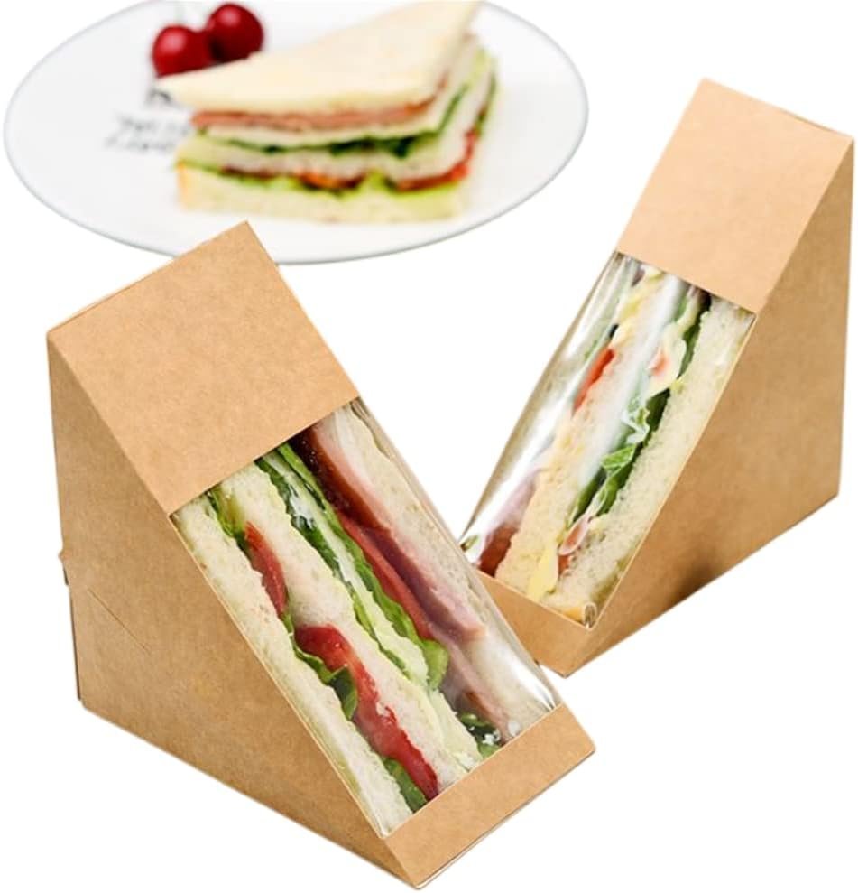 Boîte à sandwich éco-responsable grande avec fenêtre pour service de restauration, vente en gros chez fournisseur, idéal pour les boulangeries et les plats à emporter, OEM disponible, 50 pièces.