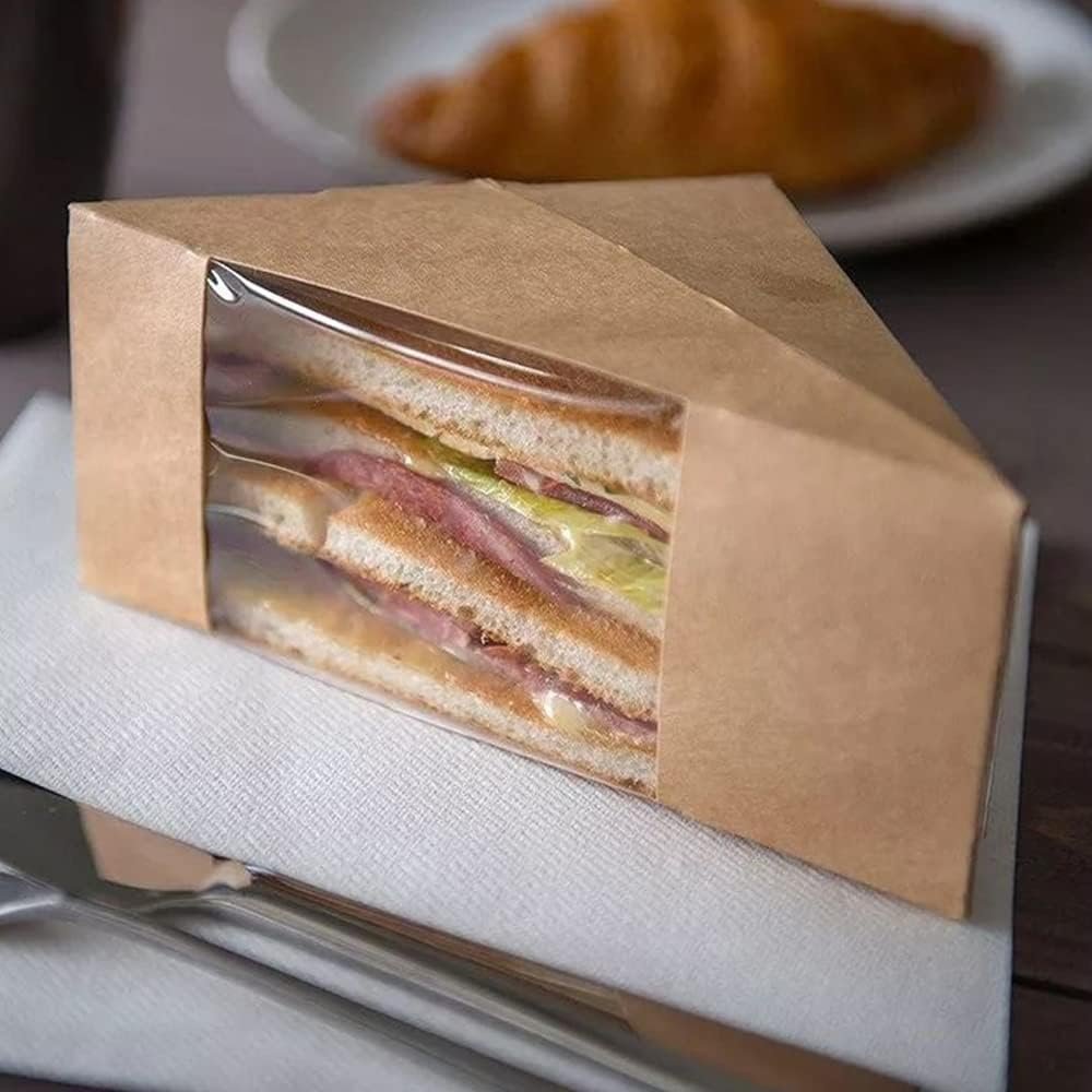 Boîte à sandwich éco-responsable grande avec fenêtre pour service de restauration, vente en gros chez fournisseur, idéal pour les boulangeries et les plats à emporter, OEM disponible, 50 pièces.