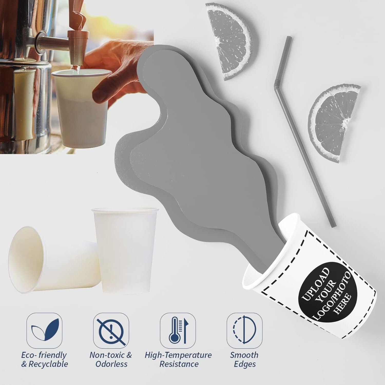 Coupes en Papier Personnalisées, 50 Pack d'8oz avec Logo Personnalisé pour Événements d'Entreprise, Fabricant de Vente en Gros, Tasses Jetables avec Photo/Textes pour Cafés, Fêtes, Mariages