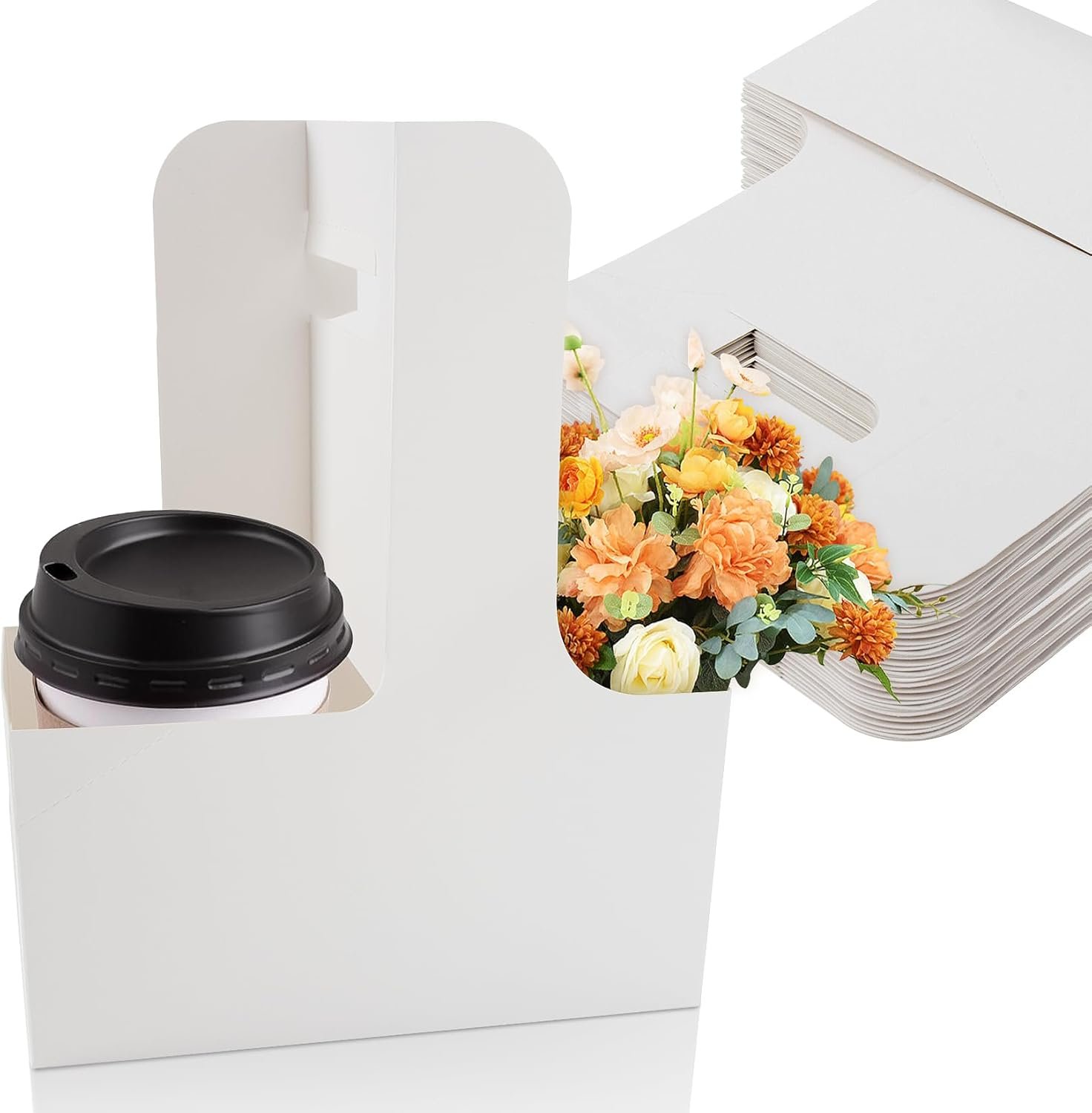 Grossiste 12Pcs Support à Boissons pour 2 Gobelets avec Poignée - Accessoire de Livraison Alimentaire en Carton Jetable - Logo Personnalisé, Fabricant de Porte-Gobelets Portables pour Boissons Chaudes/Froides