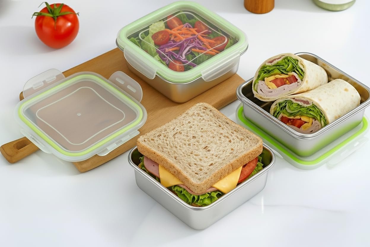 Grossiste de conteneurs à sandwich en acier inoxydable - Base en métal alimentaire, couvercle étanche et hermétique - Idéal pour les snacks et le stockage des aliments - Logo Personnalisé - Fabricant en vrac.