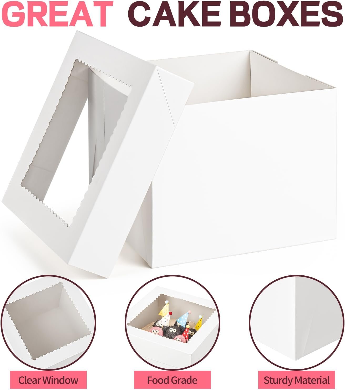 Grossiste de boîtes à gâteaux en carton, 10 x 10 x 8 pouces, avec logo personnalisé, conteneurs jetables avec couvercles et fenêtre, vente en gros pour mariages, anniversaires et fêtes.