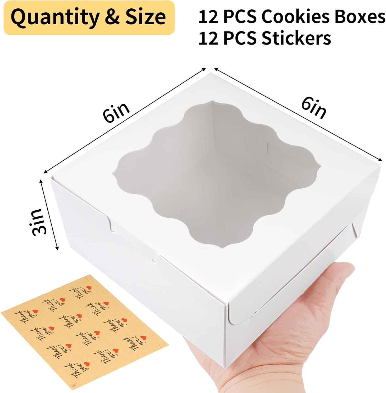 Grossiste Boîtes à Cookies avec Fenêtre, 12 Pièces 6×6×3 Pouces, Fournisseur de Boîtes à Gâteaux pour Pâtisseries et Donuts, Logo Personnalisé avec Autocollants