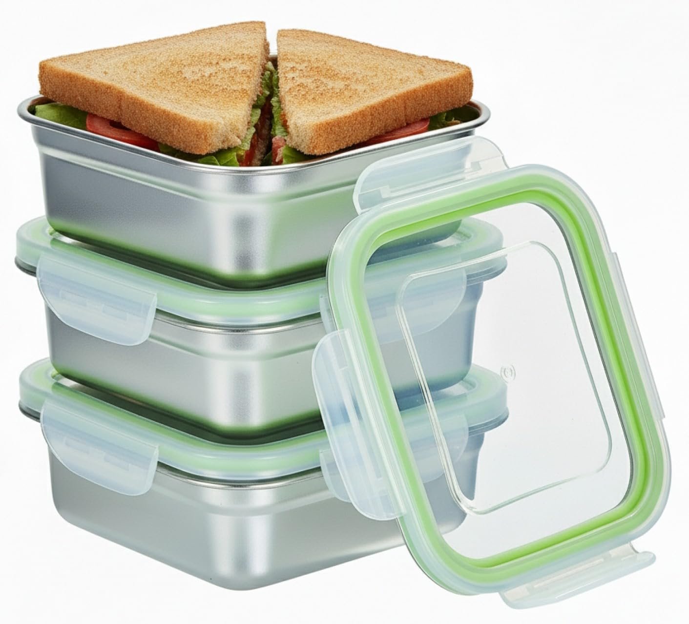 Grossiste de conteneurs à sandwich en acier inoxydable - Base en métal alimentaire, couvercle étanche et hermétique - Idéal pour les snacks et le stockage des aliments - Logo Personnalisé - Fabricant en vrac.