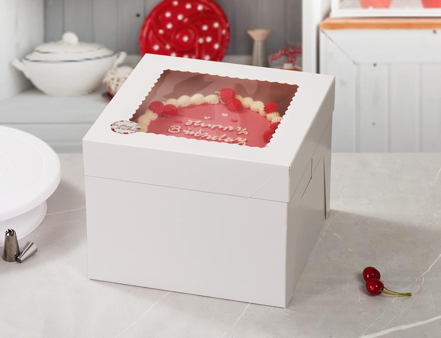 Grossiste en boîte à gâteaux blanche 10x10x8 pouces avec fenêtre, fournitures de décoration pour gâteaux, OEM pour des gâteaux multi-couches en vrac, fabricant de boîtes en carton pour cadeaux.