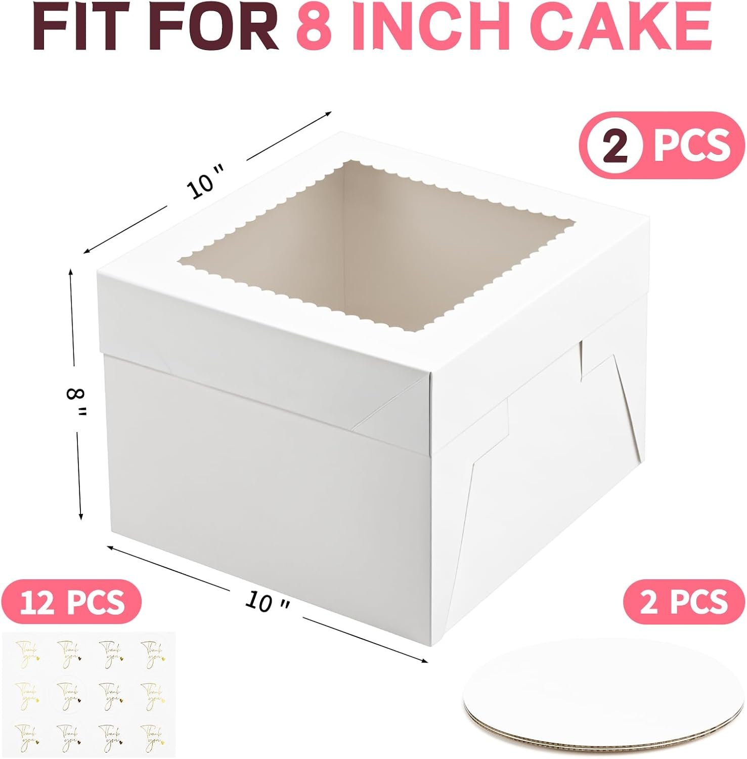 Grossiste de boîtes à gâteaux en carton, 10 x 10 x 8 pouces, avec logo personnalisé, conteneurs jetables avec couvercles et fenêtre, vente en gros pour mariages, anniversaires et fêtes.