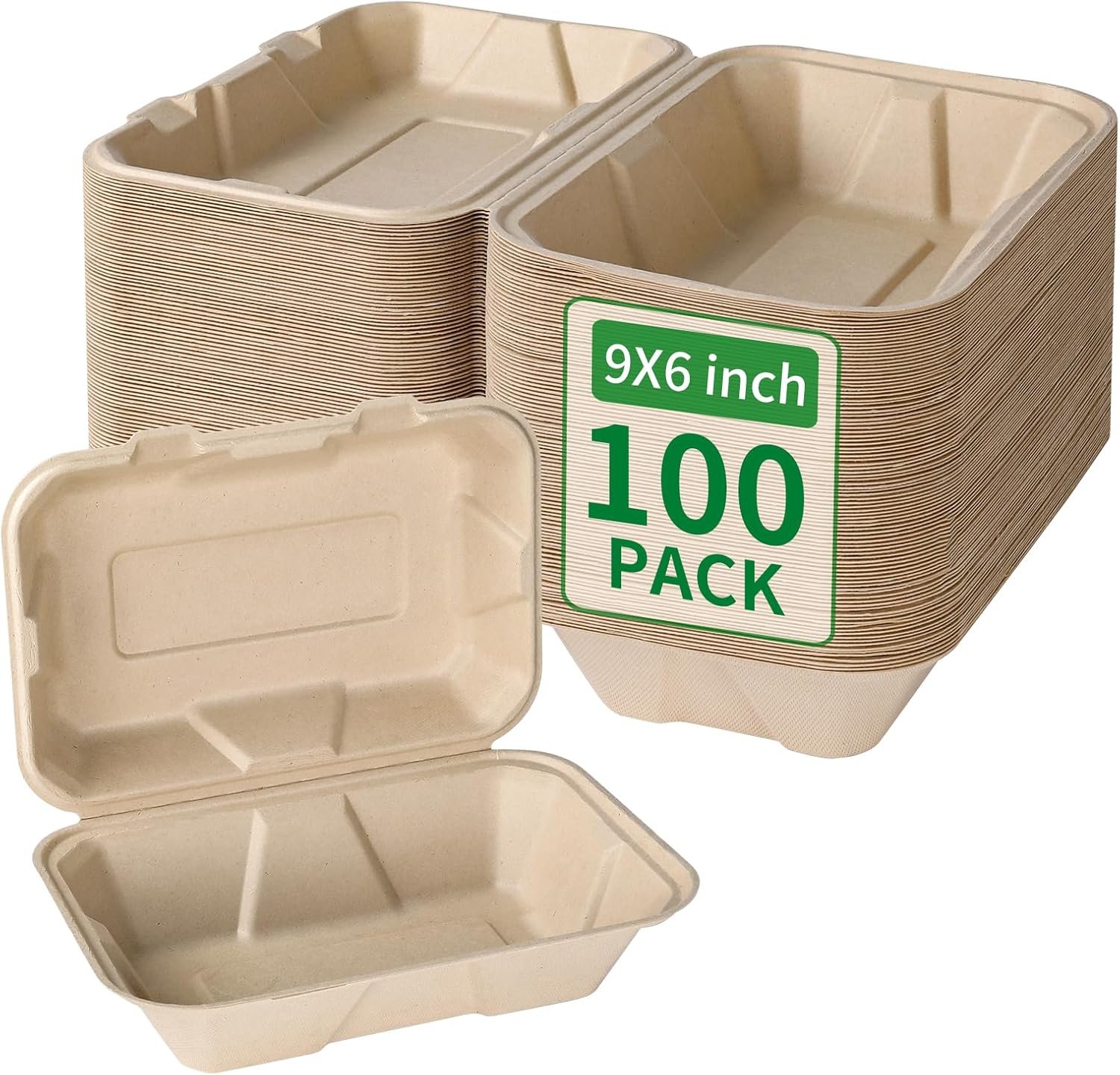 Grossiste Contenants à Emporter Compostables 100 Pack 9x6 Pouces avec Couvercle, Eco-Friendly Biodegradables en Bagasse, Fabricant Vente en Gros PFAS-Free, Brun, OEM