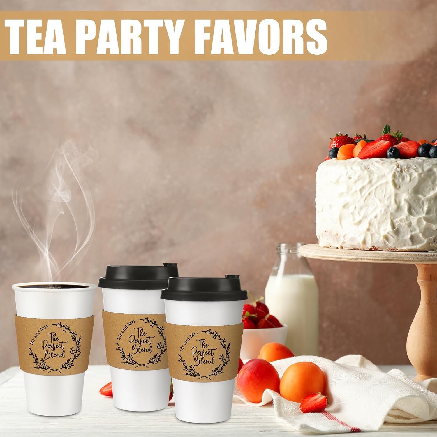 Grossiste 200 Pcs Manchons à Café Personnalisés pour Mariage en Vrac, Fournisseur de Manchons en Papier Kraft pour Tasses Chaudes 10-20 oz avec Logo Personnalisé, Favor de Mariage, Anniversaire, Baptême.