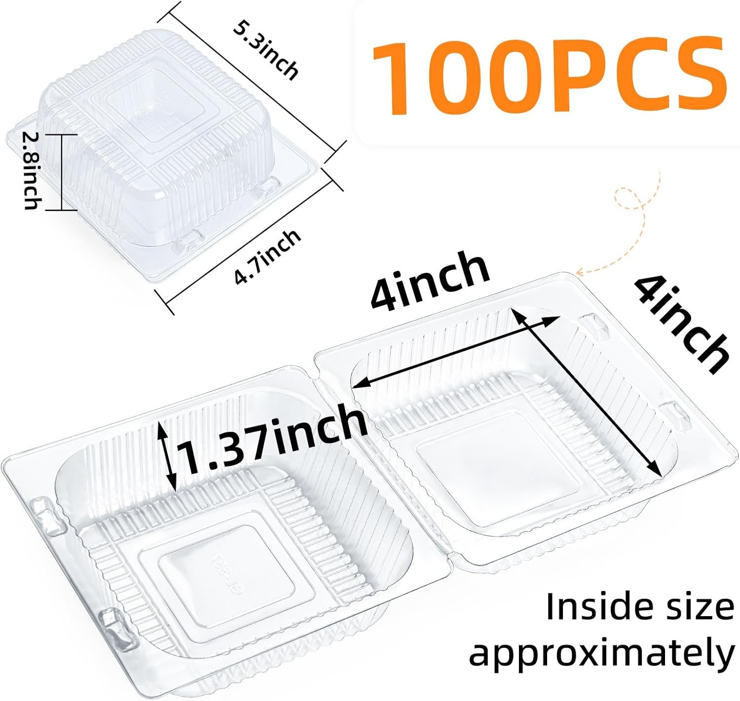 Grossiste de contenants plastiques transparents avec couvercles, 100 pièces, pour aliments - OEM, boîtes clamshell épaisses pour parts de gâteaux, desserts, hamburgers, salades, pâtisseries, fruits, plateaux à emporter.