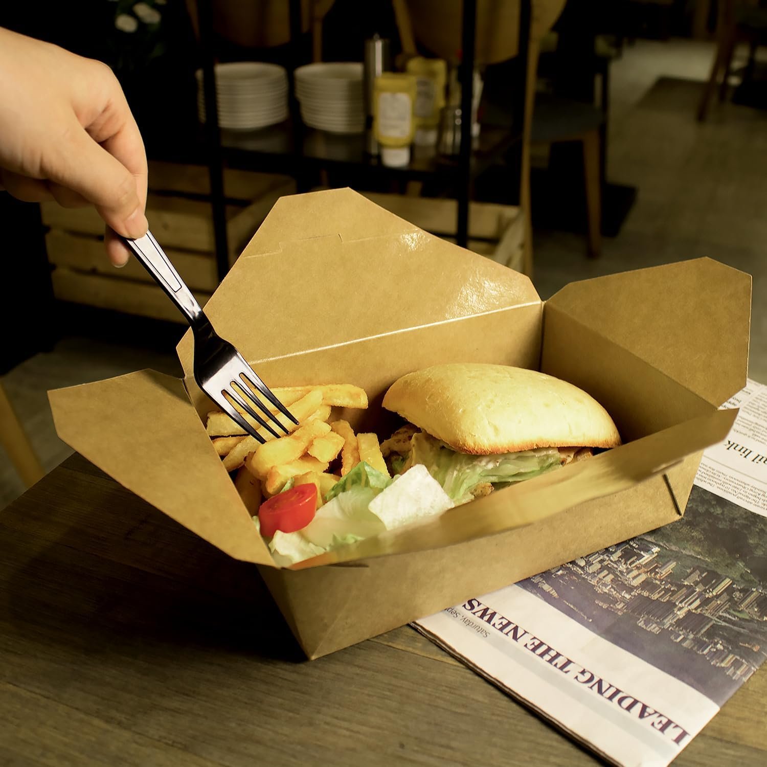 Grossiste Boîtes à Emporter Écologiques 76 oz - 200ct, Résistantes aux fuites, Micro-ondables, Robustes | OEM, Résistantes à la graisse et empilables | Marque Blanche Kraft Brun