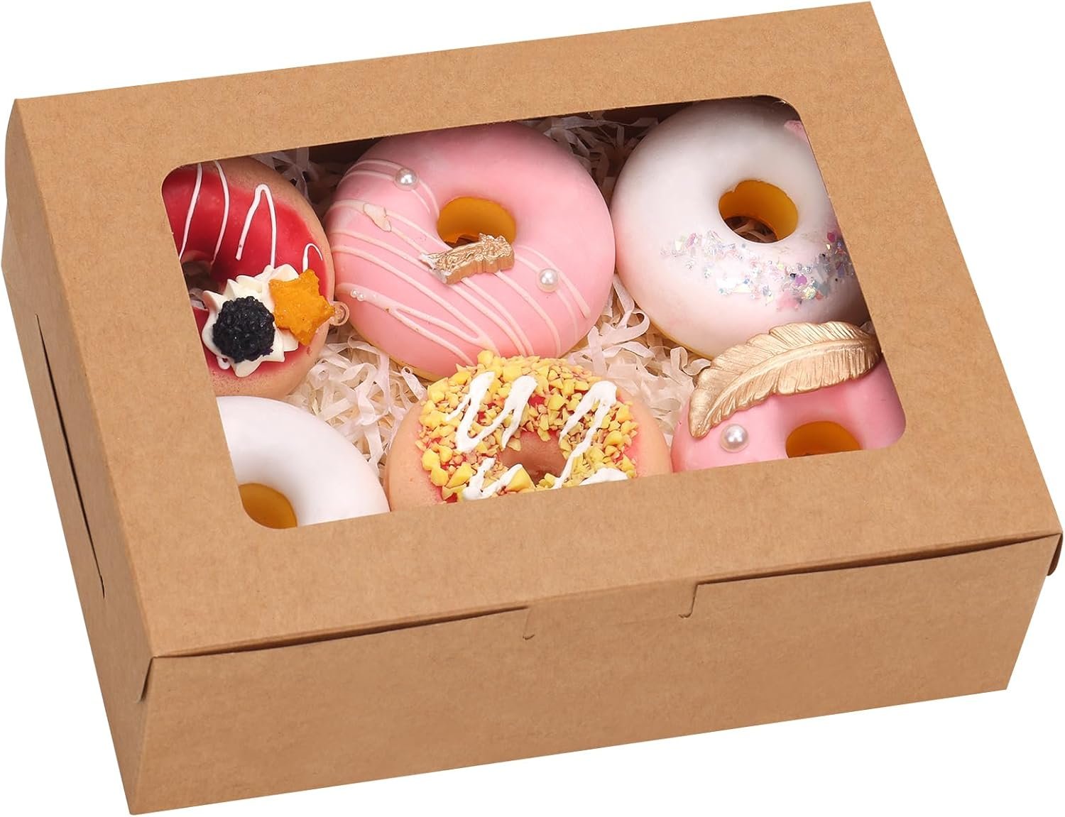 Boxes à pâtisserie 12 pièces 8x6x2.5 pouces avec fenêtre, vendues en gros par un fournisseur, idéal pour gâteaux, macarons, chocolat, donuts, cupcakes et muffins avec logo personnalisé.