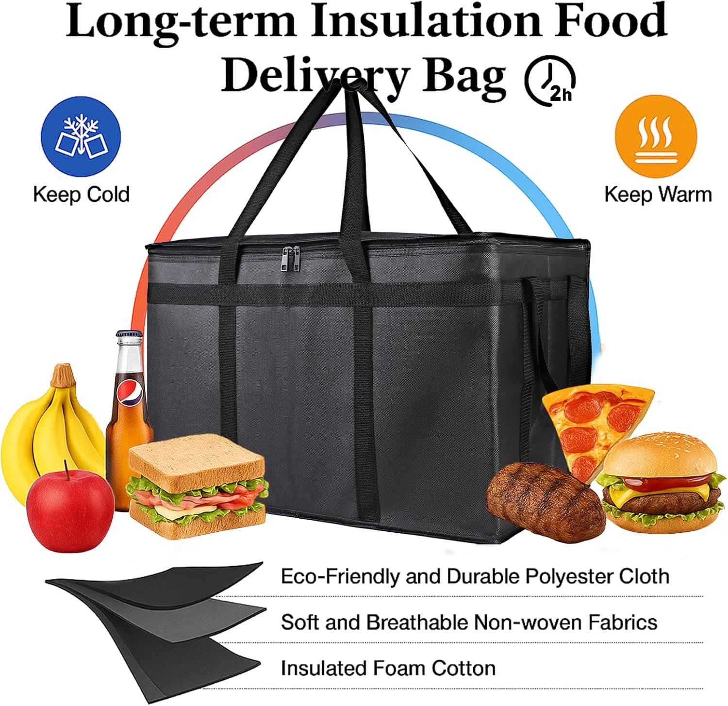 Grossiste Sacs Isolés pour Livraison Alimentaire XXXL, Fabricant de Sacs de Courses/Restauration/Pizza, Logo Personnalisé pour Transport Chaud/Froid.