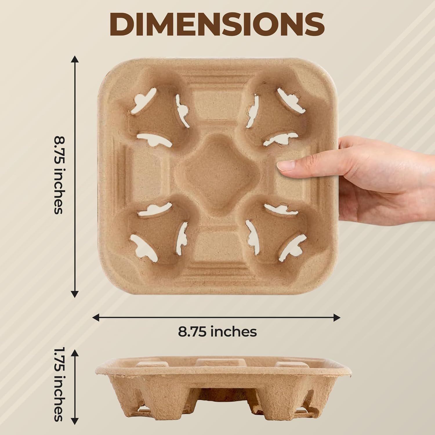 Grossiste en fournitures pour restaurants, porte-gobelets pour 4 boissons de 8 à 32 oz | Support de 25 gobelets pour livraisons de boissons chaudes et froides - Gamme biodégradable en fibre de pulpe, fabricant idéal pour cafés et services Uber Eats, OEM.