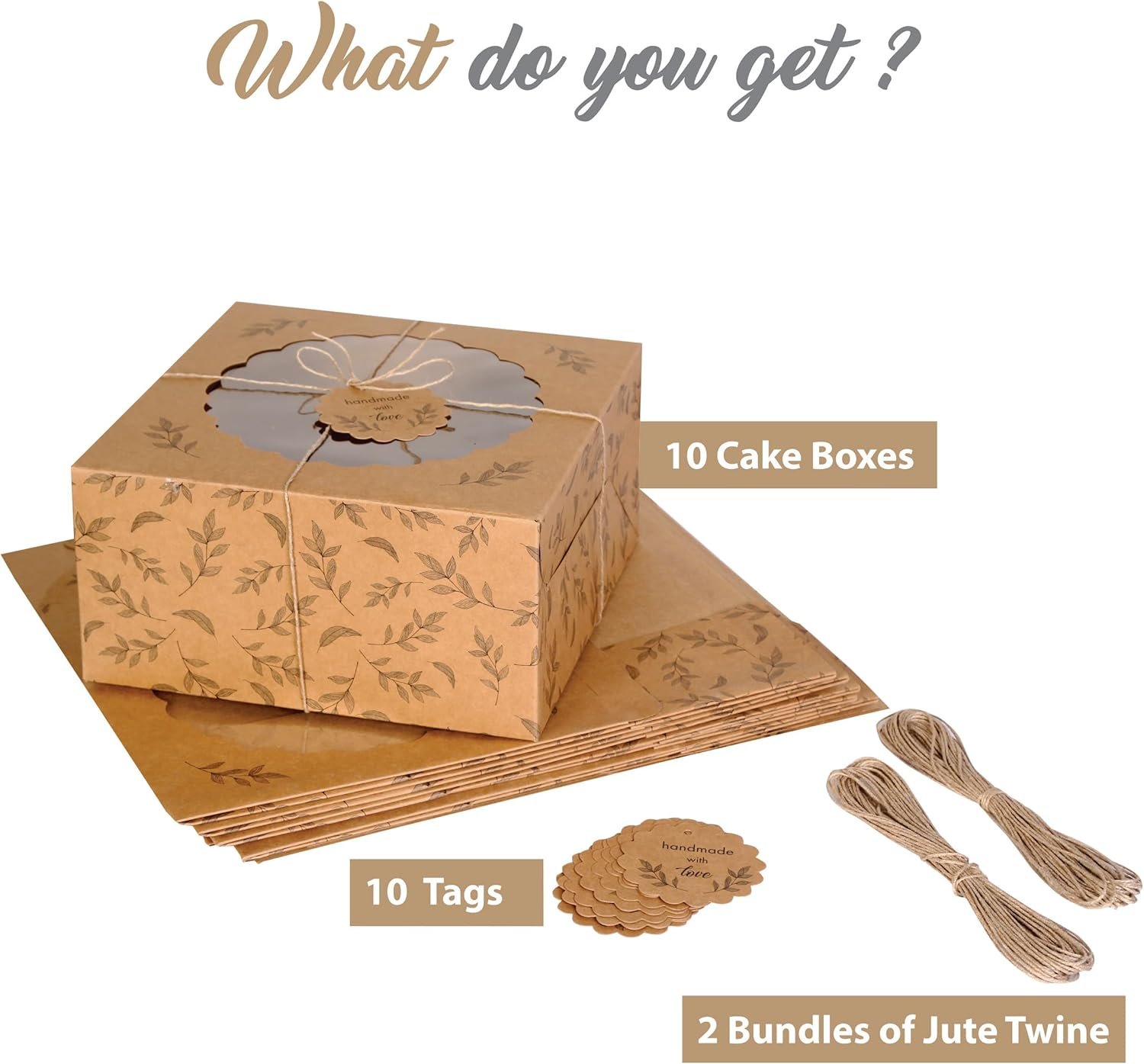 Boîtes à Gâteau Kraft avec Fenêtre (10pcs) - Boîtes Brunes pour Gâteaux, Beignets, Tartes, Cookies, Cupcakes, Chocolats, Desserts - Vente en Gros, Fabricant, Logo Personnalisé - Taille 10x10x5 Pouces