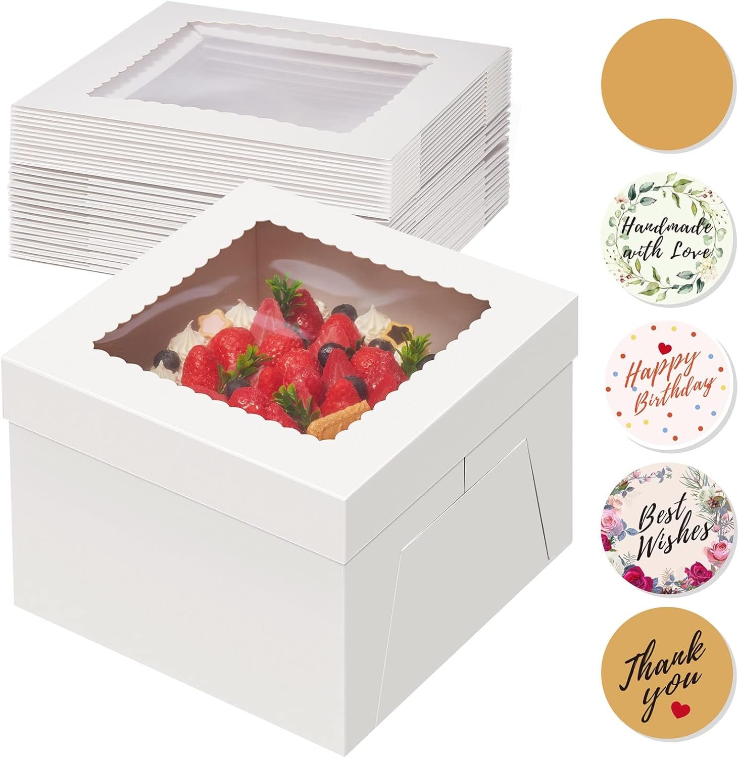 Grossiste en boîte à gâteaux blanche 10x10x8 pouces avec fenêtre, fournitures de décoration pour gâteaux, OEM pour des gâteaux multi-couches en vrac, fabricant de boîtes en carton pour cadeaux.