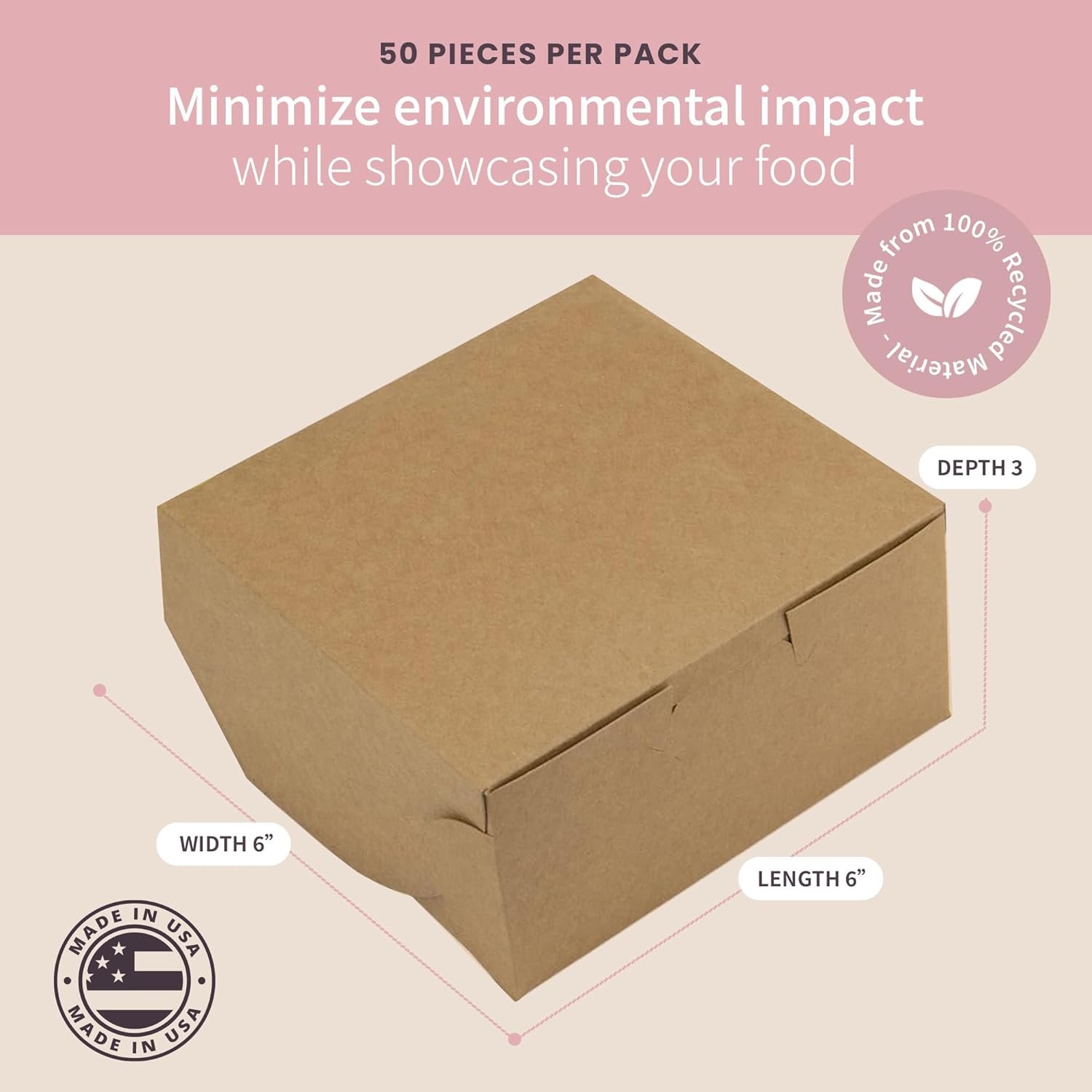 Grossiste Boîtes à Gâteaux Réversibles 6” pour Pâtisseries et Biscuits, Clips de Sécurisation et Verrou Frontale, Fabricant en Vrac, Taille 6 x 6 x 3 (Pack de 50), Logo Personnalisé