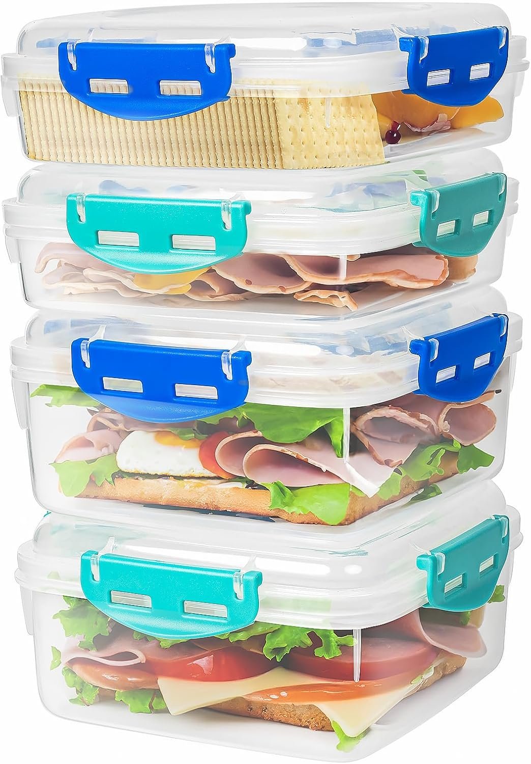 Containers de rangement en vrac - 4 PCS de boîtes à sandwich 100% hermétiques et sûres au BPA, compatibles avec micro-ondes et lave-vaisselle, fabriquées par un fournisseur de confiance, avec 2 conteneurs surélevés pour les boîtes à lunch et 2 versions normales, avec logo personnalisé.