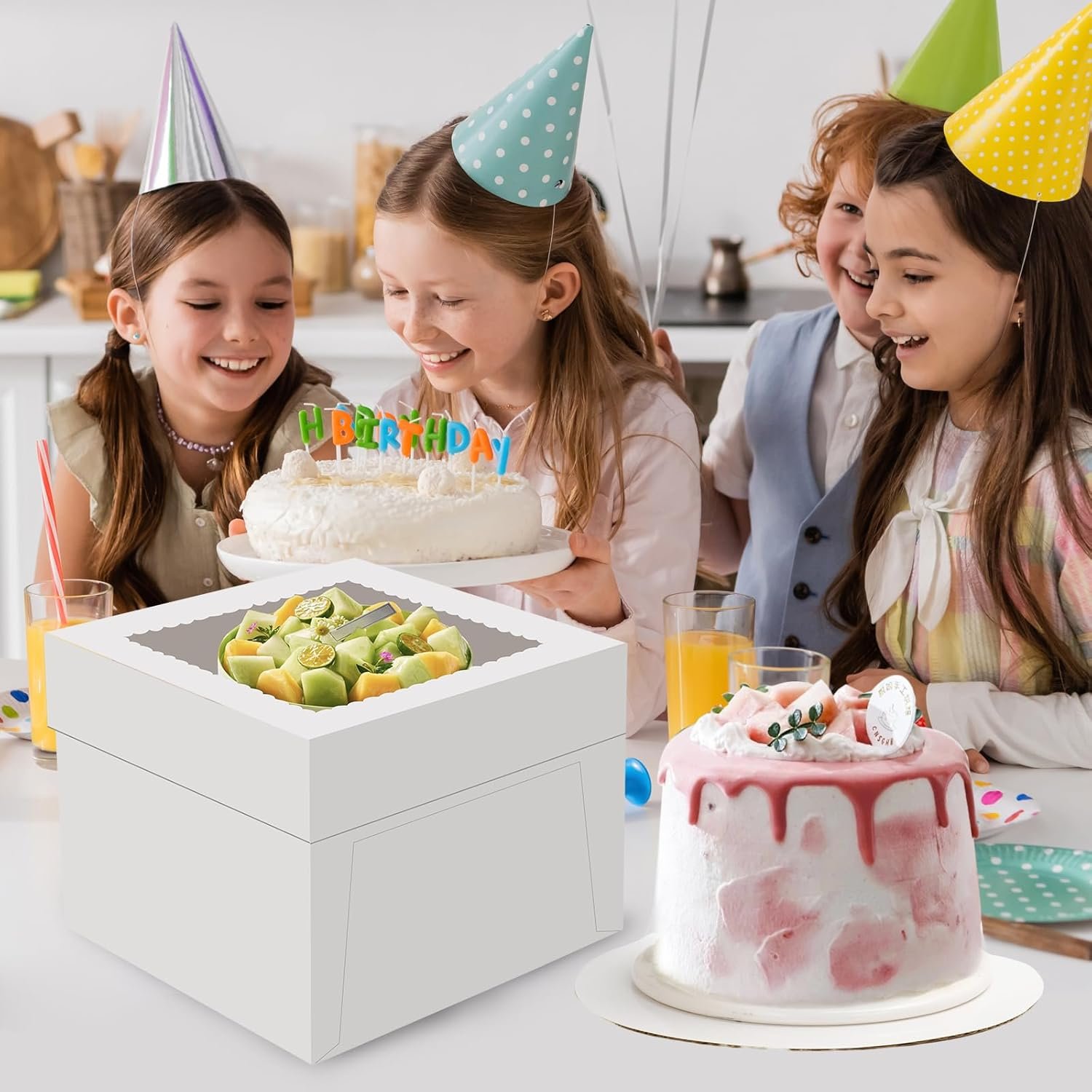 Grossiste en Vrac - Boîtes à Gâteau Blanches avec Fenêtre Grande, 2 Paquets de Boîtes de Gâteau 12x12x8 Pouces avec Plateaux, Logo Personnalisé pour Transporter Gâteaux, Cookies, Tartes, Mariages, Anniversaires, OEM.