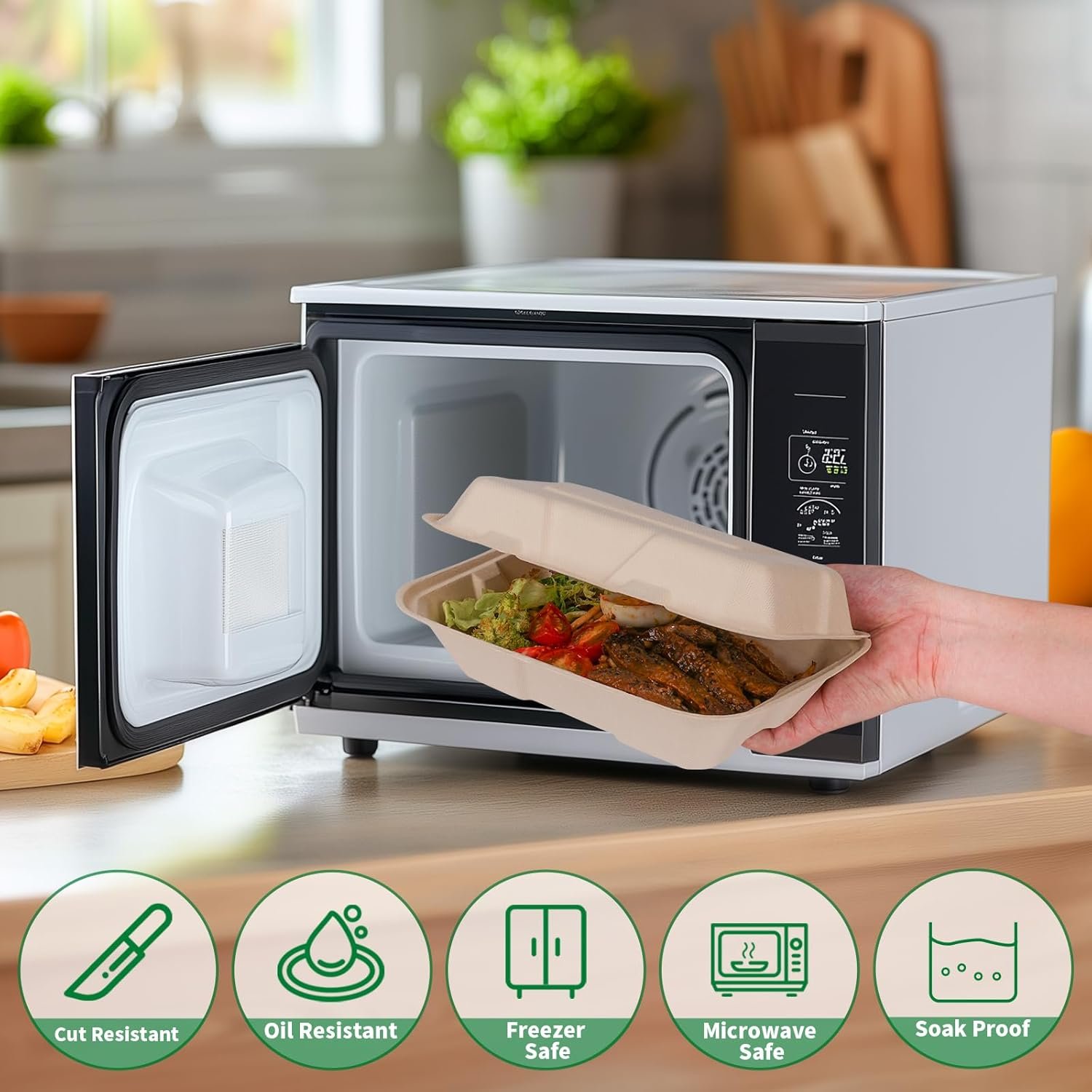 Grossiste Contenants à Emporter Compostables 100 Pack 9x6 Pouces avec Couvercle, Eco-Friendly Biodegradables en Bagasse, Fabricant Vente en Gros PFAS-Free, Brun, OEM