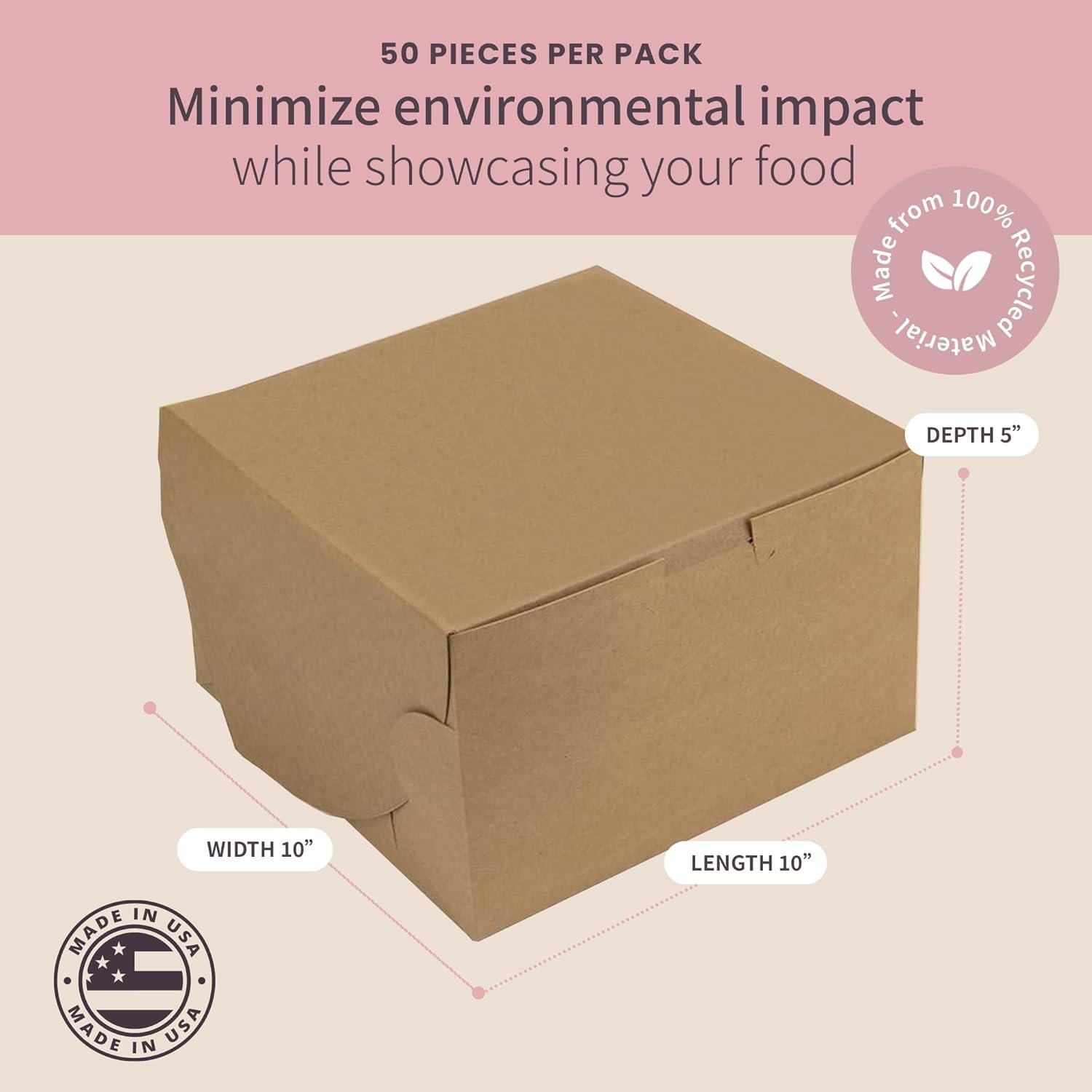 Boîtes à gâteaux de 10 pouces, idéal pour les petits cafés/boulangeries, en gros et fabriquées par un fournisseur fiable, vente en gros, avec un logo personnalisé, inclure un côté blanc ou kraft, boîte en papier réversible de 10 x 10 x 5 (paquet de 50).