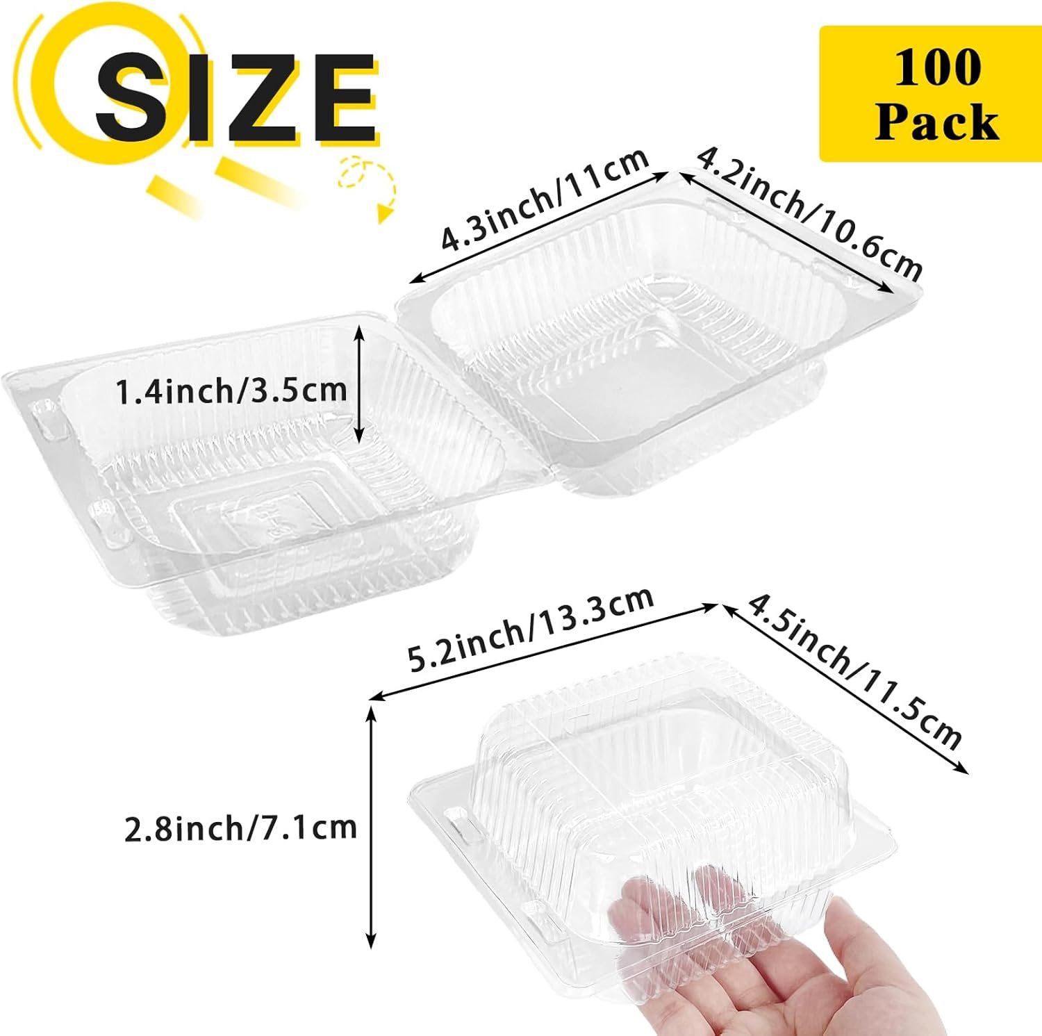 Grossiste Contenants Plastiques Clairs avec Couvercles, Contenants Individuels pour Parts de Gâteau, 100 Pcs Usine de Boîtes Alimentaires Jetables pour Gâteaux, Cookies, Pâtes, Sandwichs, Salades, Marque Blanche