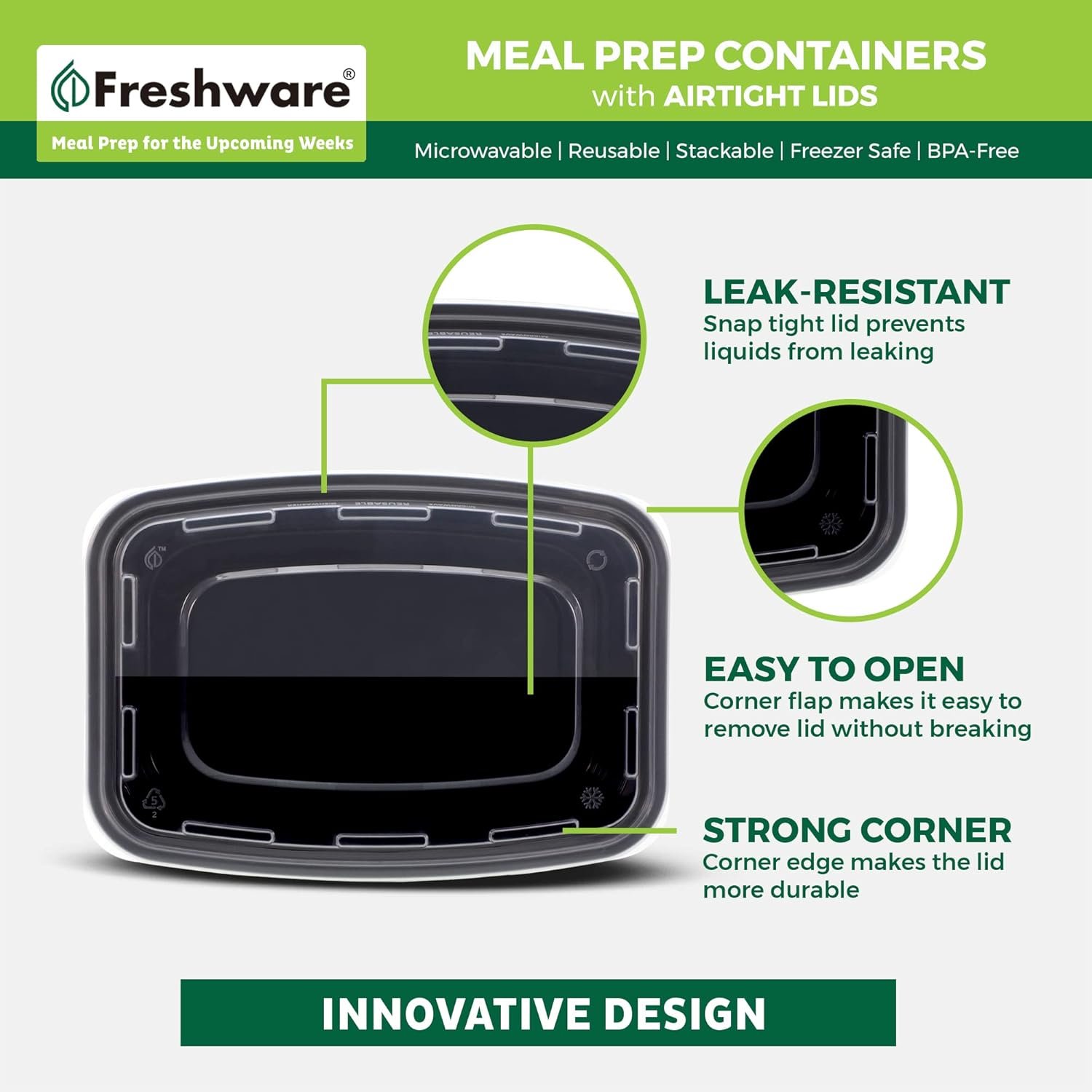 Grossiste de contenants alimentaires en vrac [50 pièces] 1 compartiment avec couvercles, boîte bento, sans BPA, empilables, compatibles avec micro-ondes, lave-vaisselle et congélateur (16 oz), logo personnalisé, fabricant.