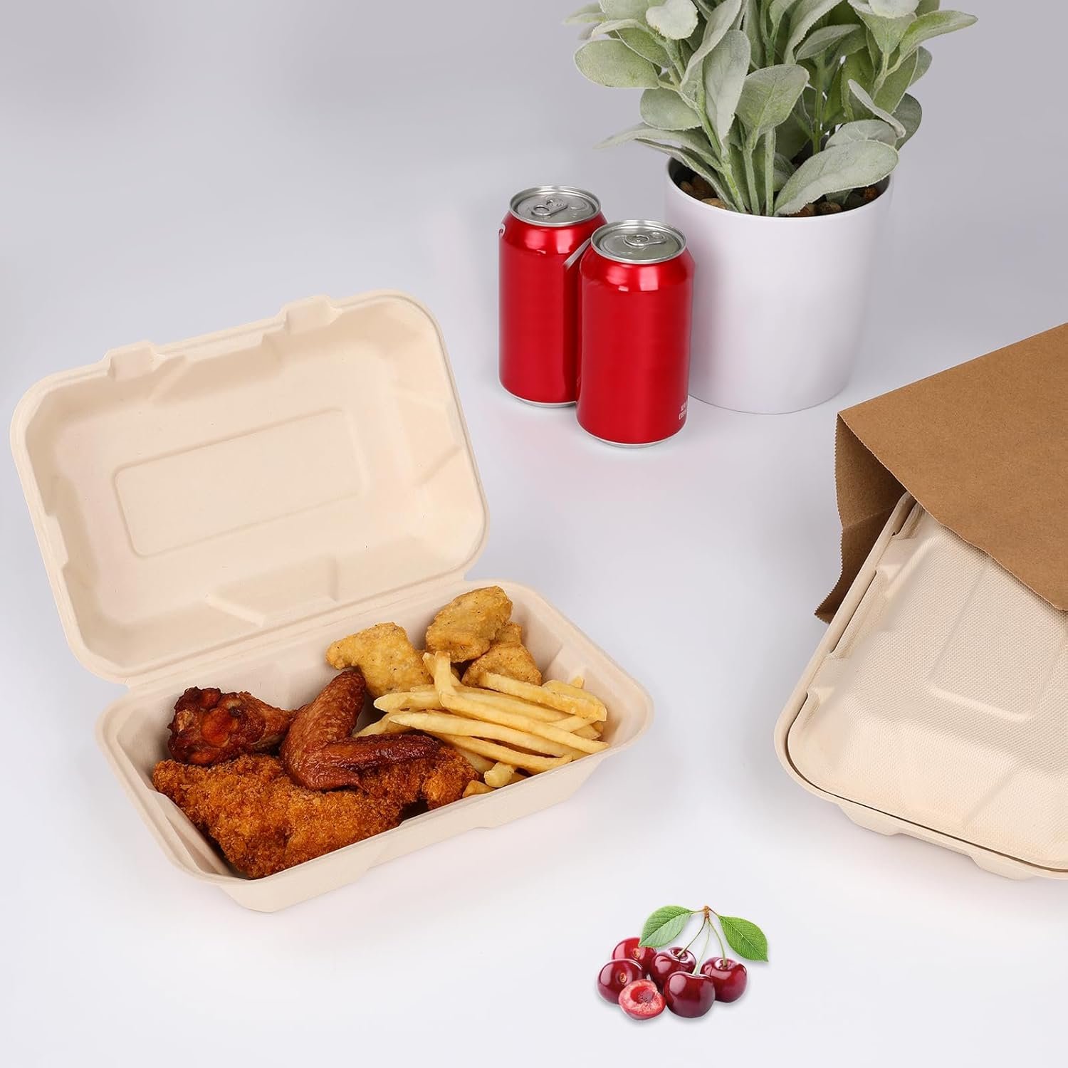 Grossiste Contenants à Emporter Compostables 100 Pack 9x6 Pouces avec Couvercle, Eco-Friendly Biodegradables en Bagasse, Fabricant Vente en Gros PFAS-Free, Brun, OEM