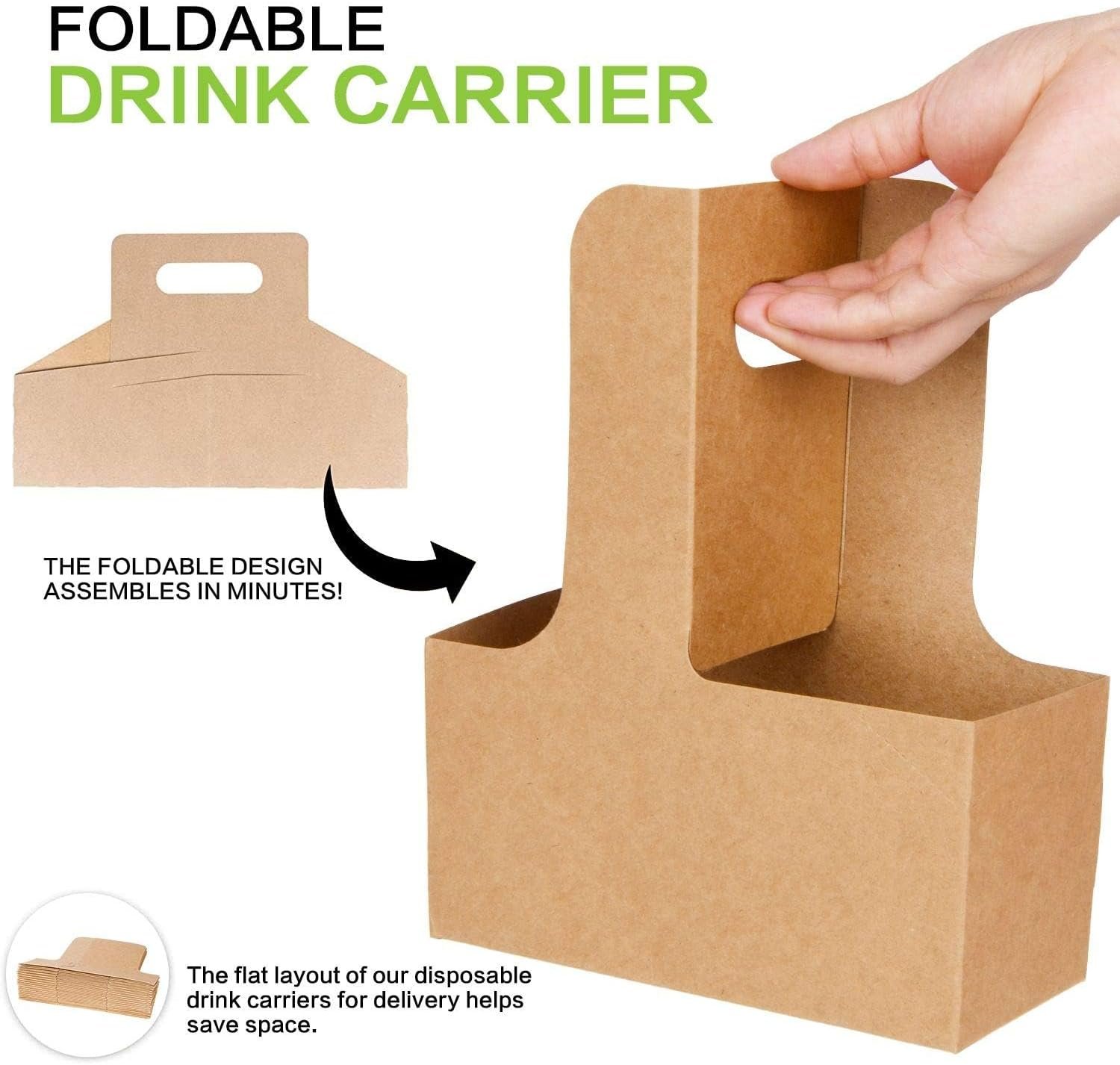 Grossiste 100 Pack de porte-gobelets en kraft avec poignées - Support pour 2 ou 4 gobelets, assemblable et jetable, idéal pour la livraison de boissons et de nourriture - Personnalisation de logo disponible auprès du fabricant.