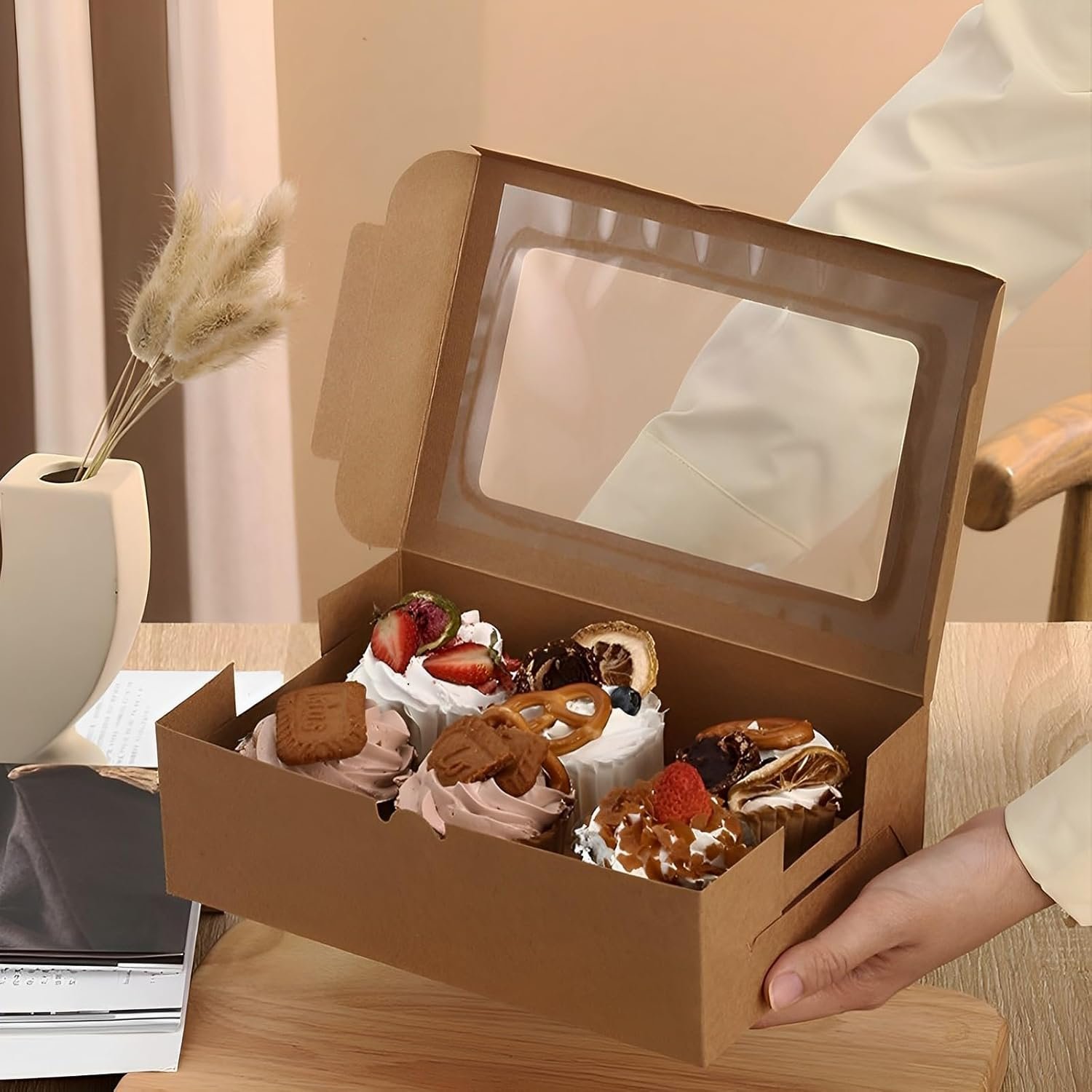 Boxes à pâtisserie marron 20pcs 8x6x2,5 pouces, Vente en Gros pour emballage, Fournisseur de boîtes à cookies, Logo Personnalisé pour gâteaux, idéal pour Saint-Valentin, Fête des Mères, Noël et rassemblements festifs.