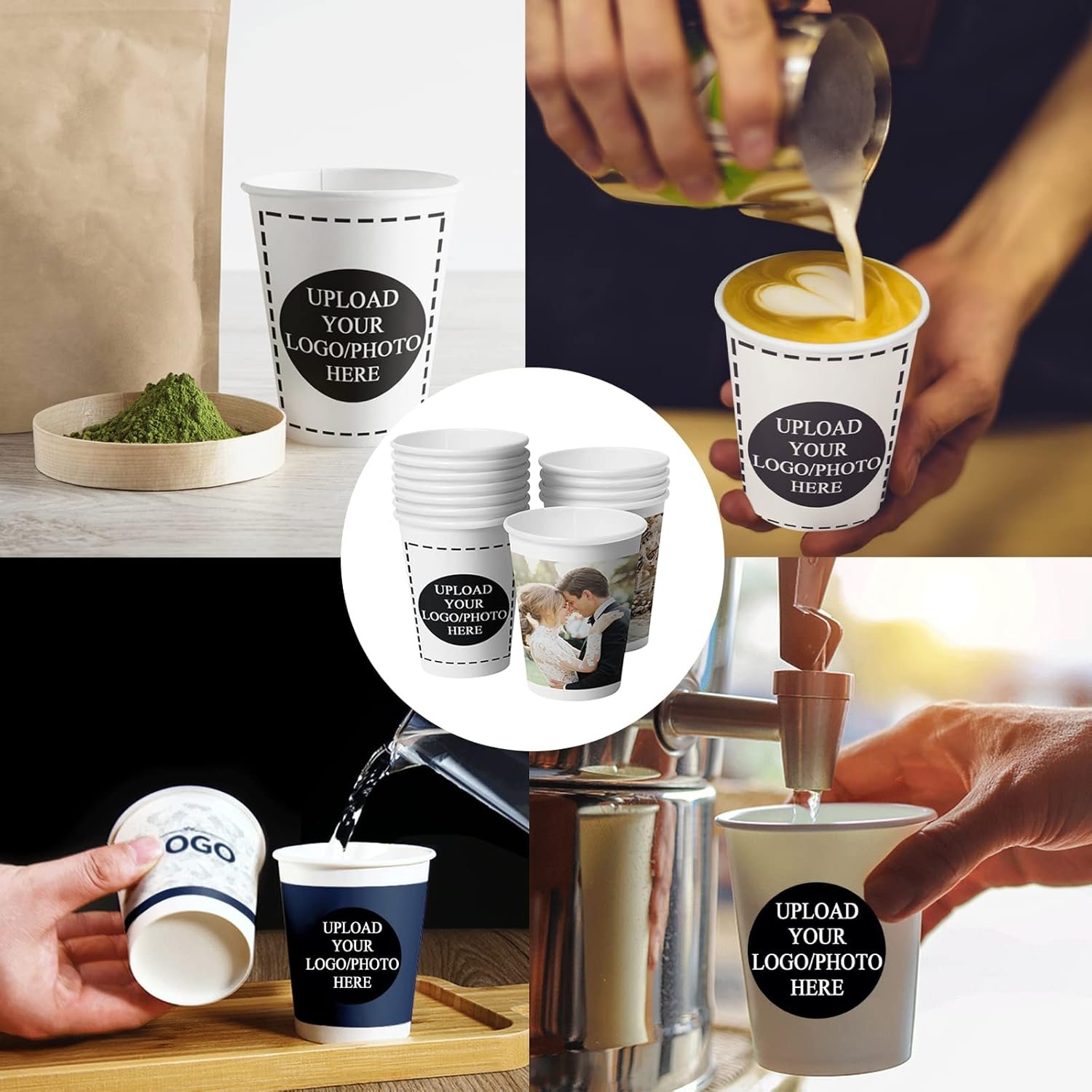 Coupes en Papier Personnalisées, 50 Pack d'8oz avec Logo Personnalisé pour Événements d'Entreprise, Fabricant de Vente en Gros, Tasses Jetables avec Photo/Textes pour Cafés, Fêtes, Mariages