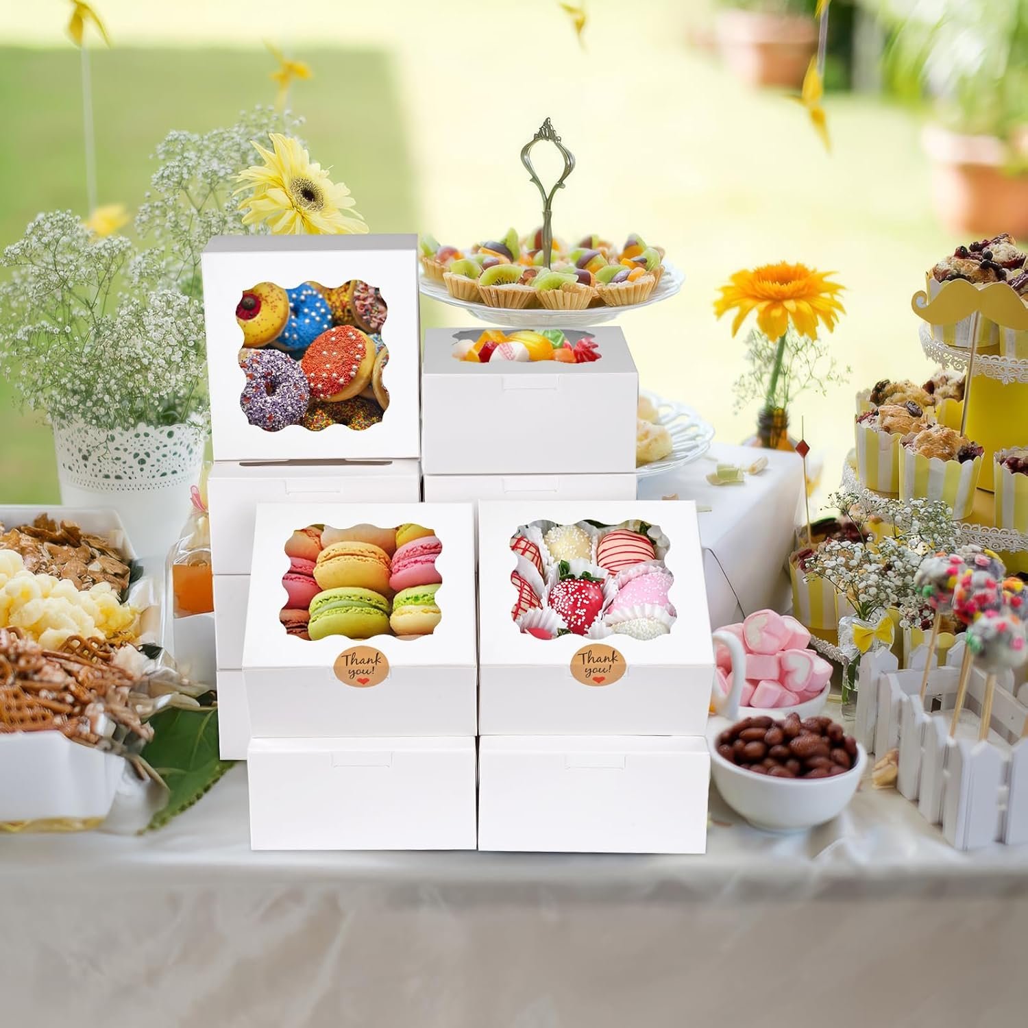 Grossiste Boîtes à Cookies avec Fenêtre, 12 Pièces 6×6×3 Pouces, Fournisseur de Boîtes à Gâteaux pour Pâtisseries et Donuts, Logo Personnalisé avec Autocollants
