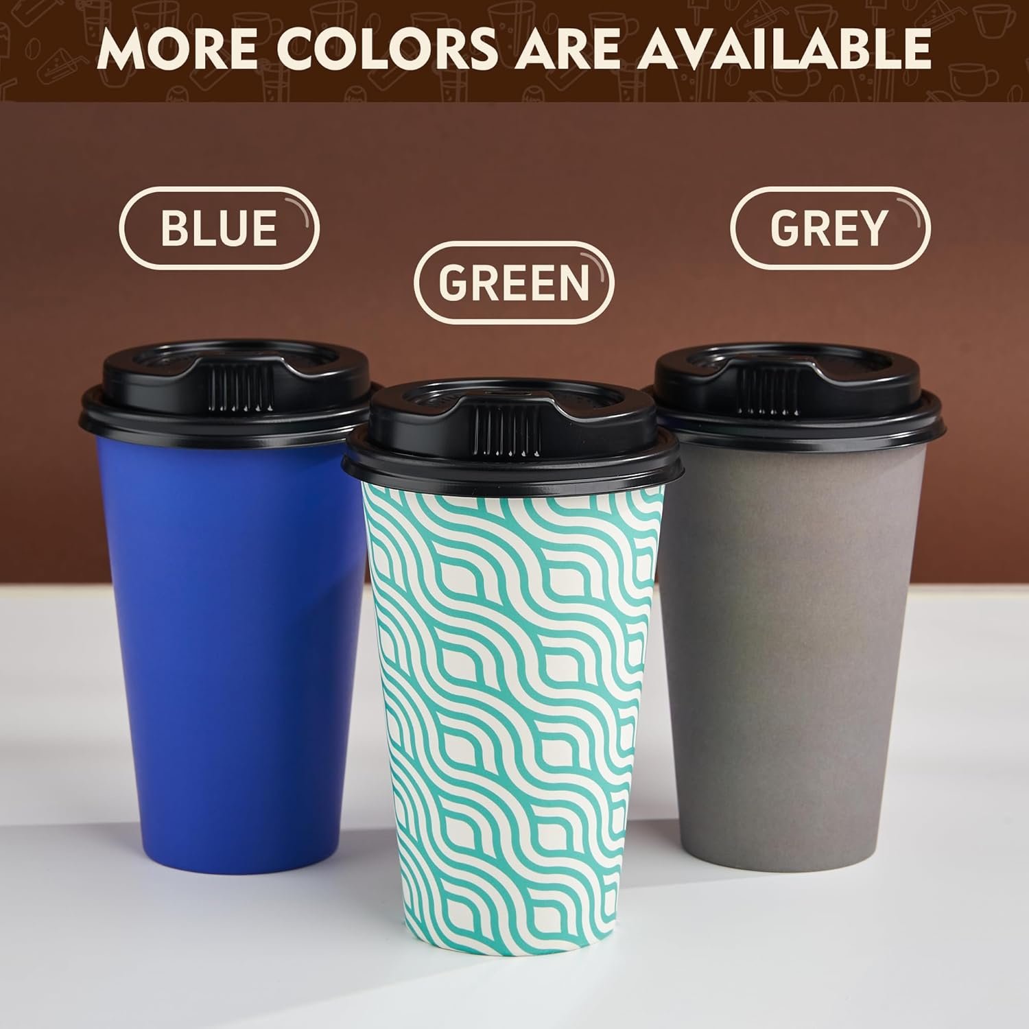 Grossiste 100 gobelets à café en papier de 16 oz avec couvercles, fournisseur de gobelets jetables verts, vente en gros de gobelets à emporter avec couvercle, logo personnalisé.