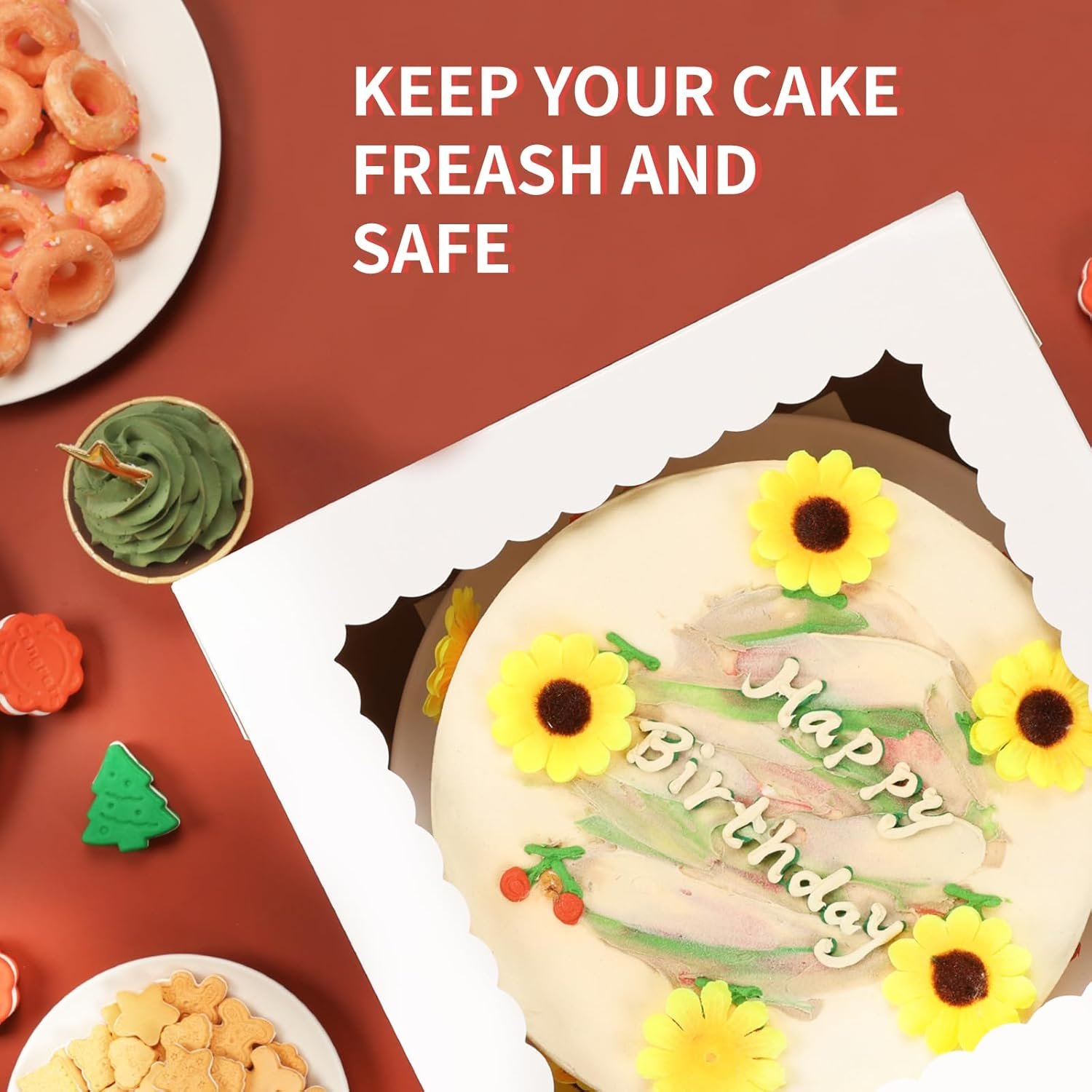 Grossiste en Vrac, boîtes à gâteaux hautes avec fenêtre disponibles en 3 tailles 12x12x12, 10x10x10, 8x8x8 pouces, conteneurs jetables pour pâtisserie, personnalisation possible avec logo, vente en gros idéale pour la Saint-Valentin et la fête des mères.