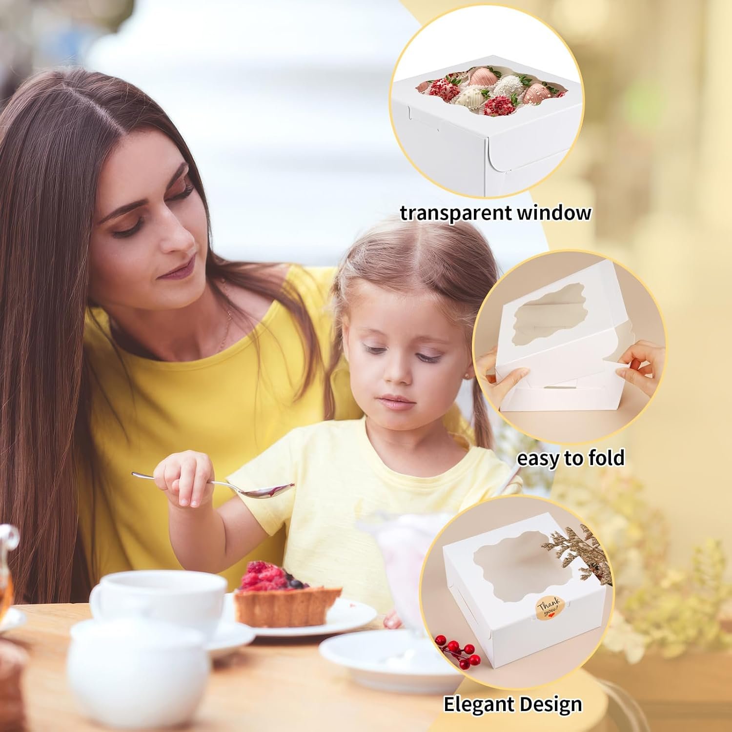 Grossiste Boîtes à Cookies avec Fenêtre, 12 Pièces 6×6×3 Pouces, Fournisseur de Boîtes à Gâteaux pour Pâtisseries et Donuts, Logo Personnalisé avec Autocollants