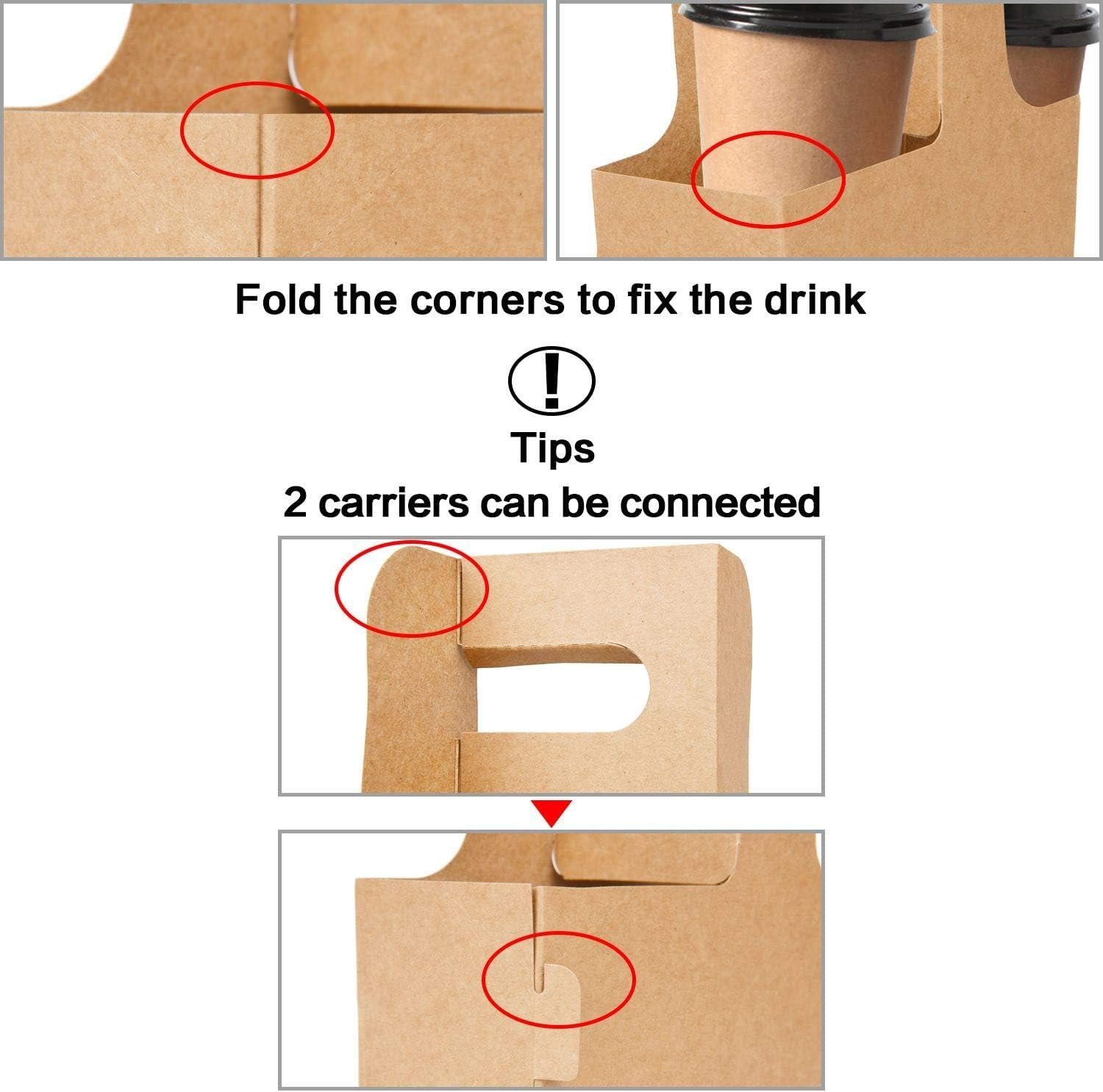 Grossiste 100 Pack de porte-gobelets en kraft avec poignées - Support pour 2 ou 4 gobelets, assemblable et jetable, idéal pour la livraison de boissons et de nourriture - Personnalisation de logo disponible auprès du fabricant.