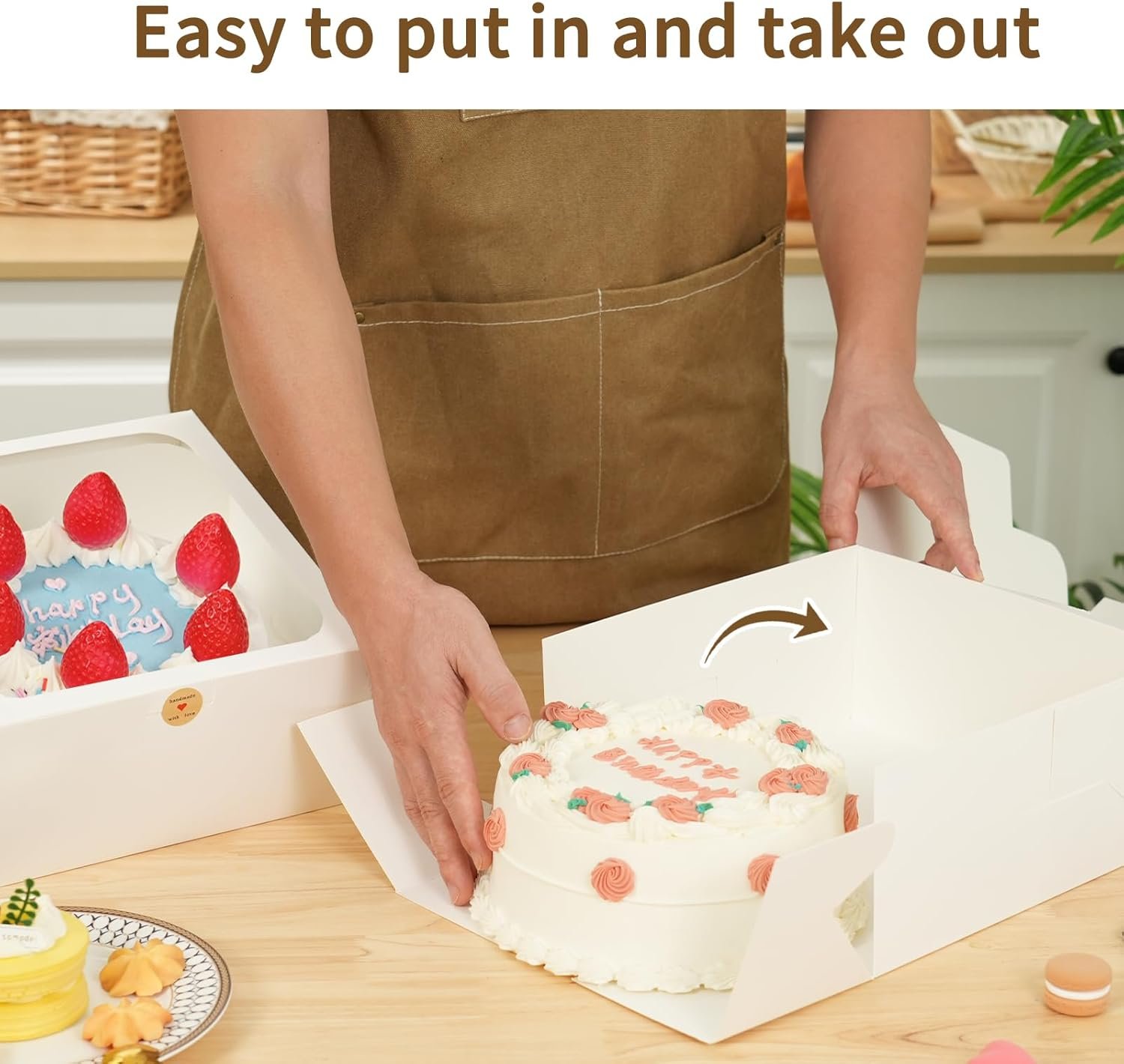 Grossiste en Vrac Boîtes à Gâteau Blanches avec Fenêtre 10x10x5 Pouces, Contenants à Pâtisserie, OEM pour Gâteaux, Cupcakes, Biscuits, Tartes et Pâtisseries pour la Saint-Valentin et la Fête des Mères.