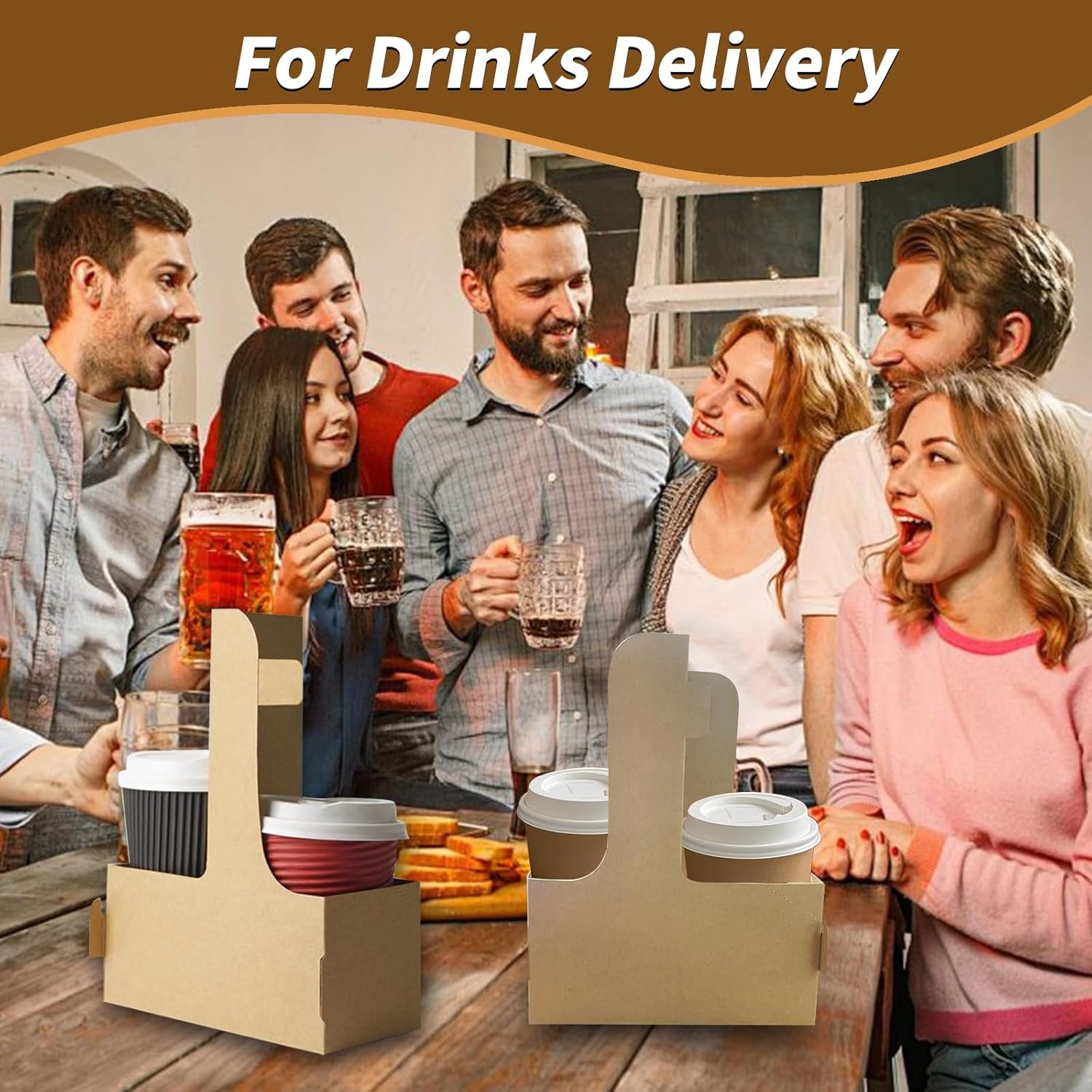 Grossiste Support de Boisson avec Poignée pour 2 ou 4 Tasses, 50 Pcs Porte-Gobelets Jetables, Personnalisez votre Logo, Fabriqué avec Soins pour Livraison de Boissons et Aliments