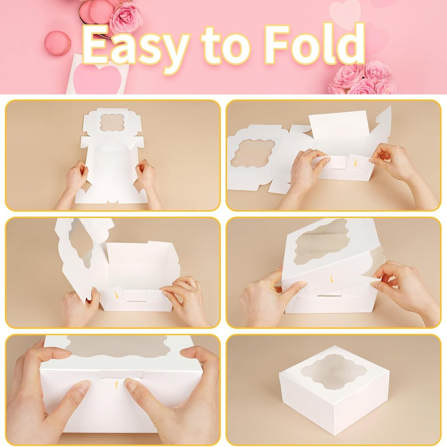 Grossiste Boîtes à Cookies avec Fenêtre, 12 Pièces 6×6×3 Pouces, Fournisseur de Boîtes à Gâteaux pour Pâtisseries et Donuts, Logo Personnalisé avec Autocollants