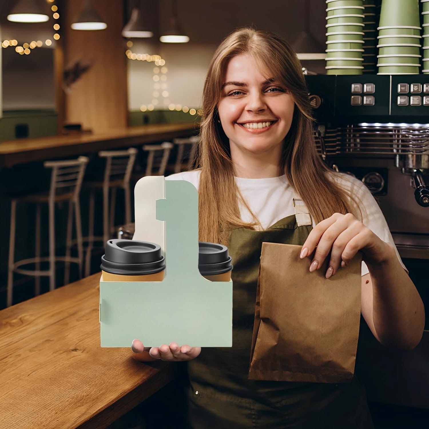 Grossiste porte-gobelets jetables 2 tasses avec poignée, support pour 15 gobelets en papier vert, idéal pour café ou boissons froides, logo personnalisé, fournisseur de solutions de livraison, vente en gros (15 pièces) Grossiste porte-gobelets jetables 2 tasses avec poignée, support pour 15 gobelets en papier vert, idéal pour café ou boissons froides, logo personnalisé, fournisseur de solutions de livraison, vente en gros (15 pièces)