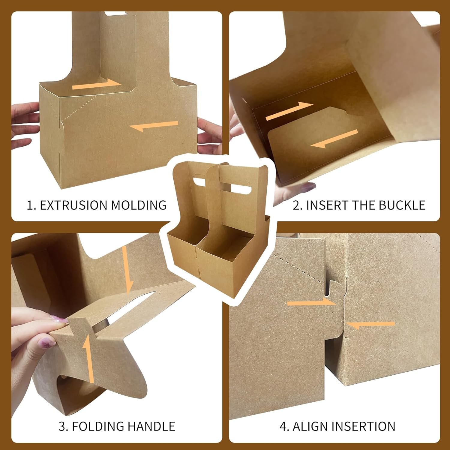 Grossiste Support de Boisson avec Poignée pour 2 ou 4 Tasses, 50 Pcs Porte-Gobelets Jetables, Personnalisez votre Logo, Fabriqué avec Soins pour Livraison de Boissons et Aliments