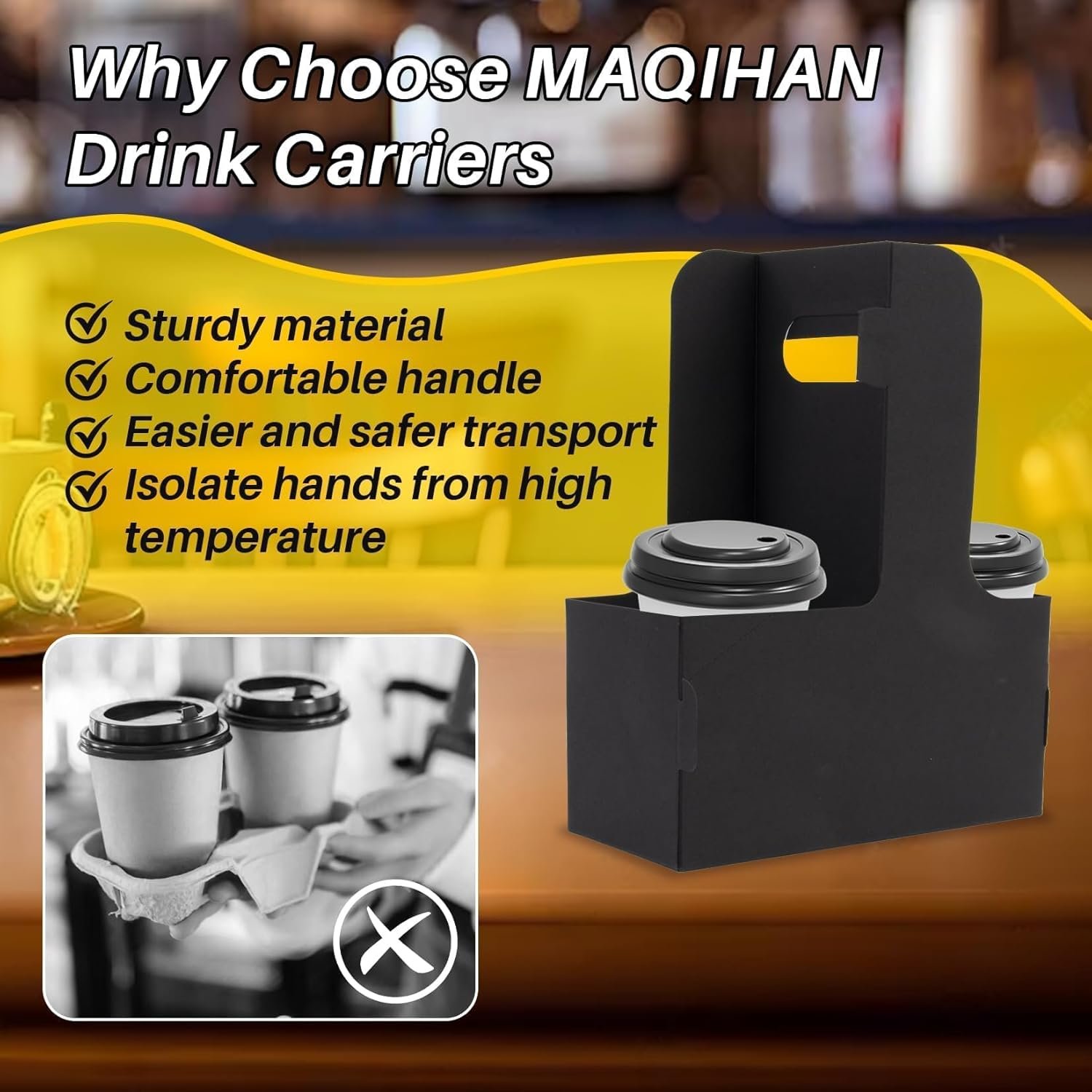 Grossiste de support à boissons - Porte-gobelets en papier à usage unique pour 12 tasses, fournisseur de caddies à boissons robustes pour livraison de boissons chaudes et froides avec logo personnalisé.