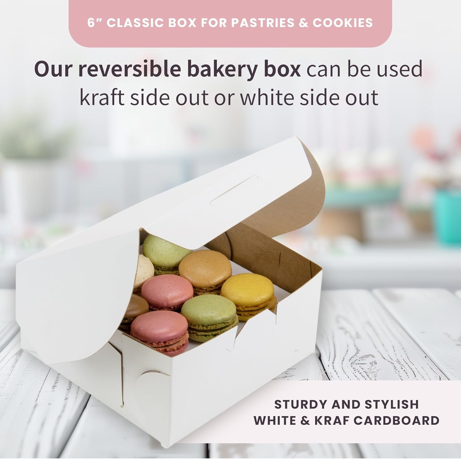 Grossiste Boîtes à Gâteaux Réversibles 6” pour Pâtisseries et Biscuits, Clips de Sécurisation et Verrou Frontale, Fabricant en Vrac, Taille 6 x 6 x 3 (Pack de 50), Logo Personnalisé