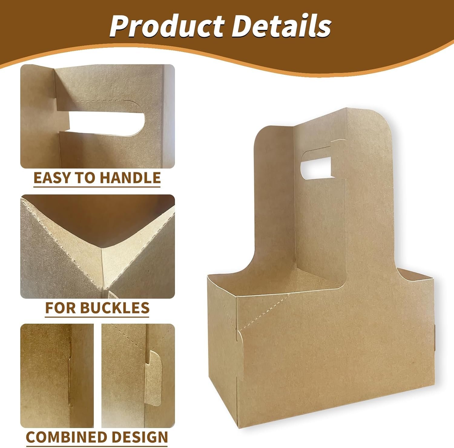 Grossiste Support de Boisson avec Poignée pour 2 ou 4 Tasses, 50 Pcs Porte-Gobelets Jetables, Personnalisez votre Logo, Fabriqué avec Soins pour Livraison de Boissons et Aliments