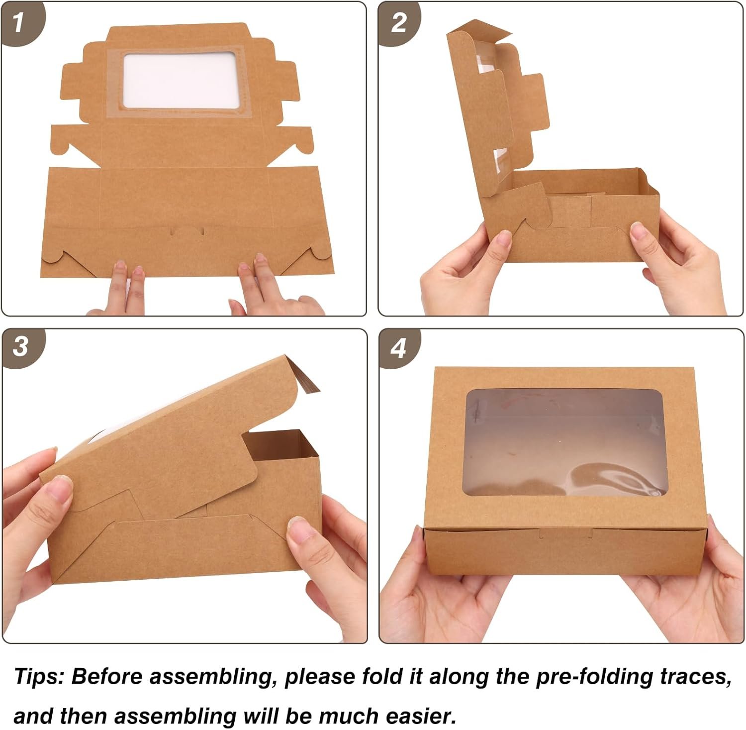 Boxes à pâtisserie 12 pièces 8x6x2.5 pouces avec fenêtre, vendues en gros par un fournisseur, idéal pour gâteaux, macarons, chocolat, donuts, cupcakes et muffins avec logo personnalisé.